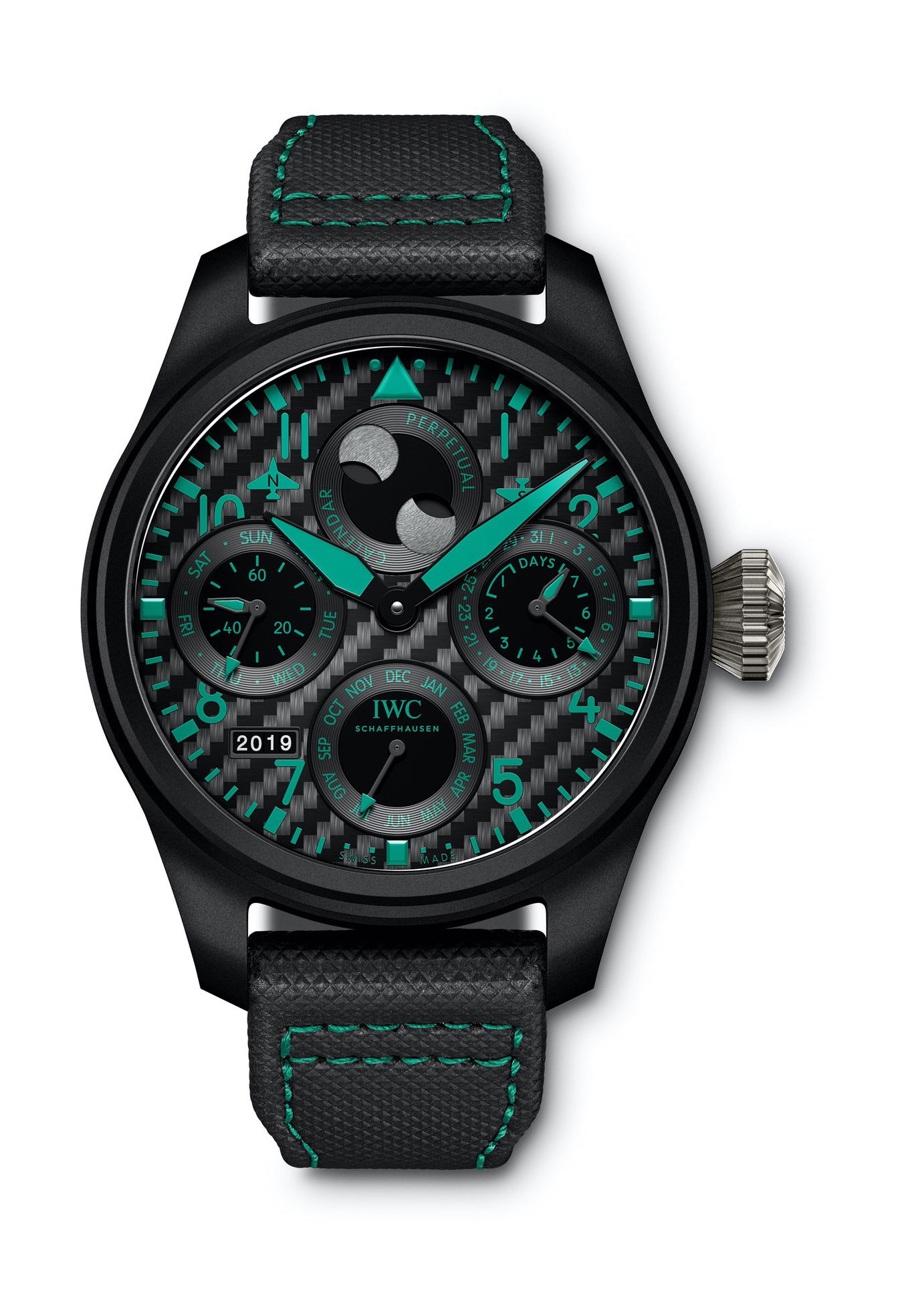 IWC Schaffhausen Big Pilot’s Watch Perpetual Calendar Edition “Mercedes-AMG Petronas Motorsport” luxury timepiece - detailed view