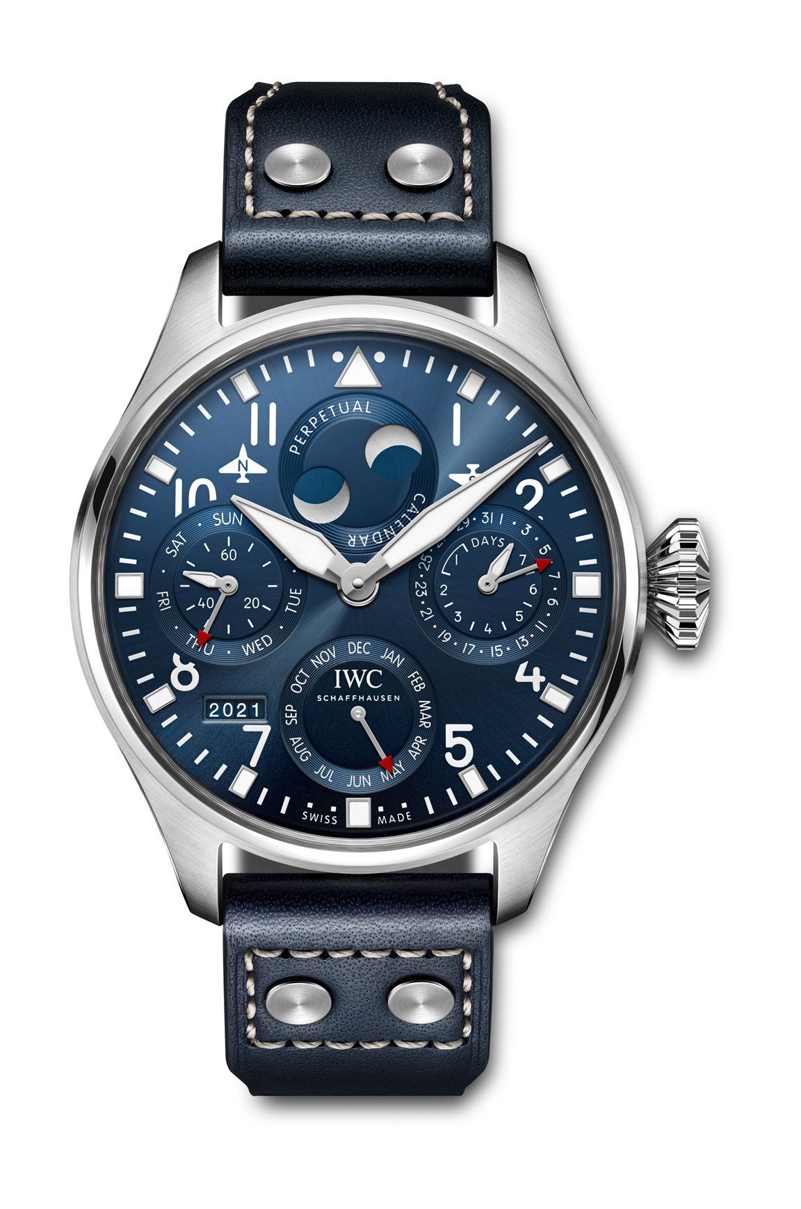 IWC Schaffhausen Big Pilot’s Watch Perpetual Calendar luxury timepiece - detailed view