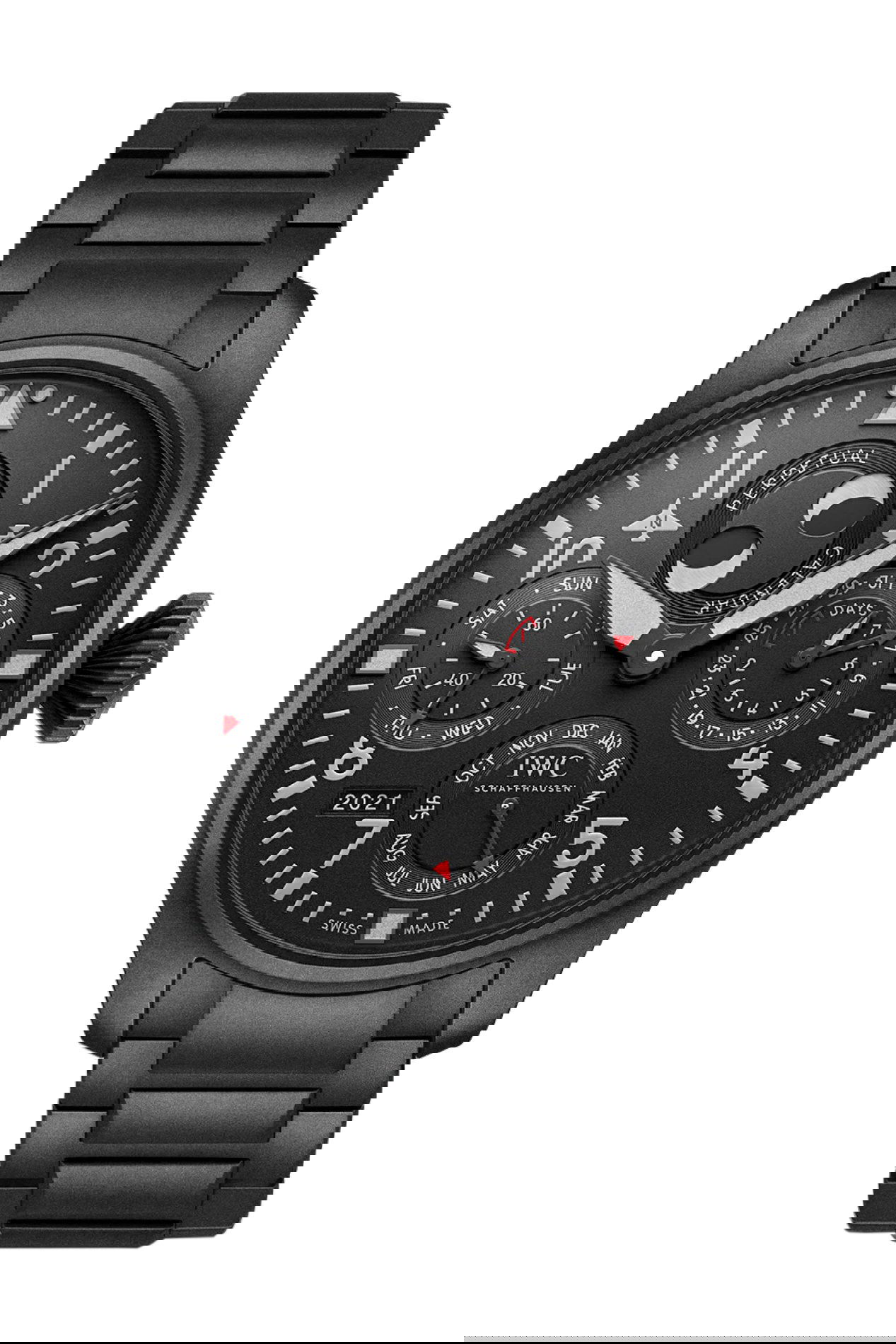 IWC Schaffhausen Big Pilot’s Watch Perpetual Calendar Top Gun Ceratanium luxury timepiece - detailed view