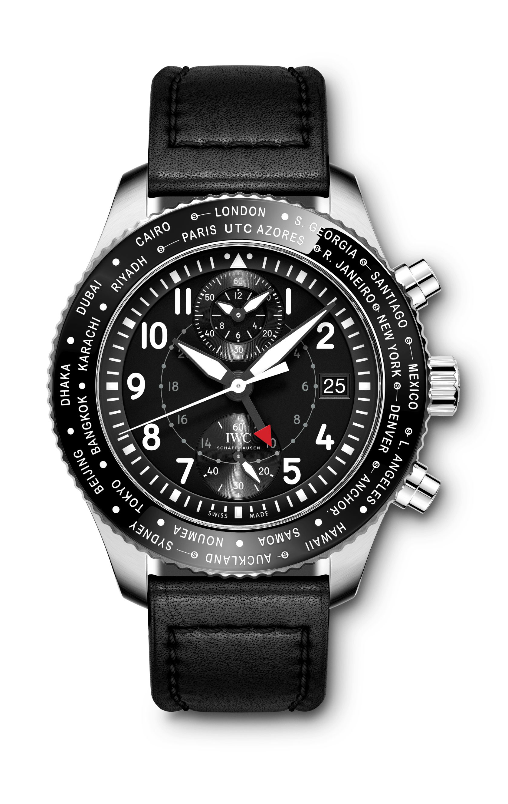 IWC Schaffhausen Pilot’s Watch Timezoner Chronograph luxury timepiece - detailed view