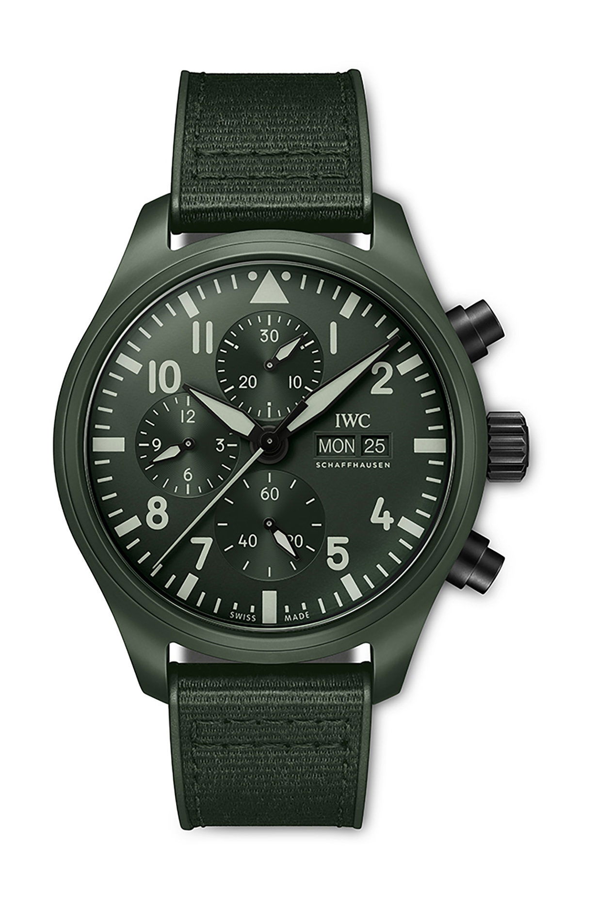 IWC Schaffhausen Pilot’s Watch Chronograph Top Gun Edition “Woodland” luxury timepiece - detailed view