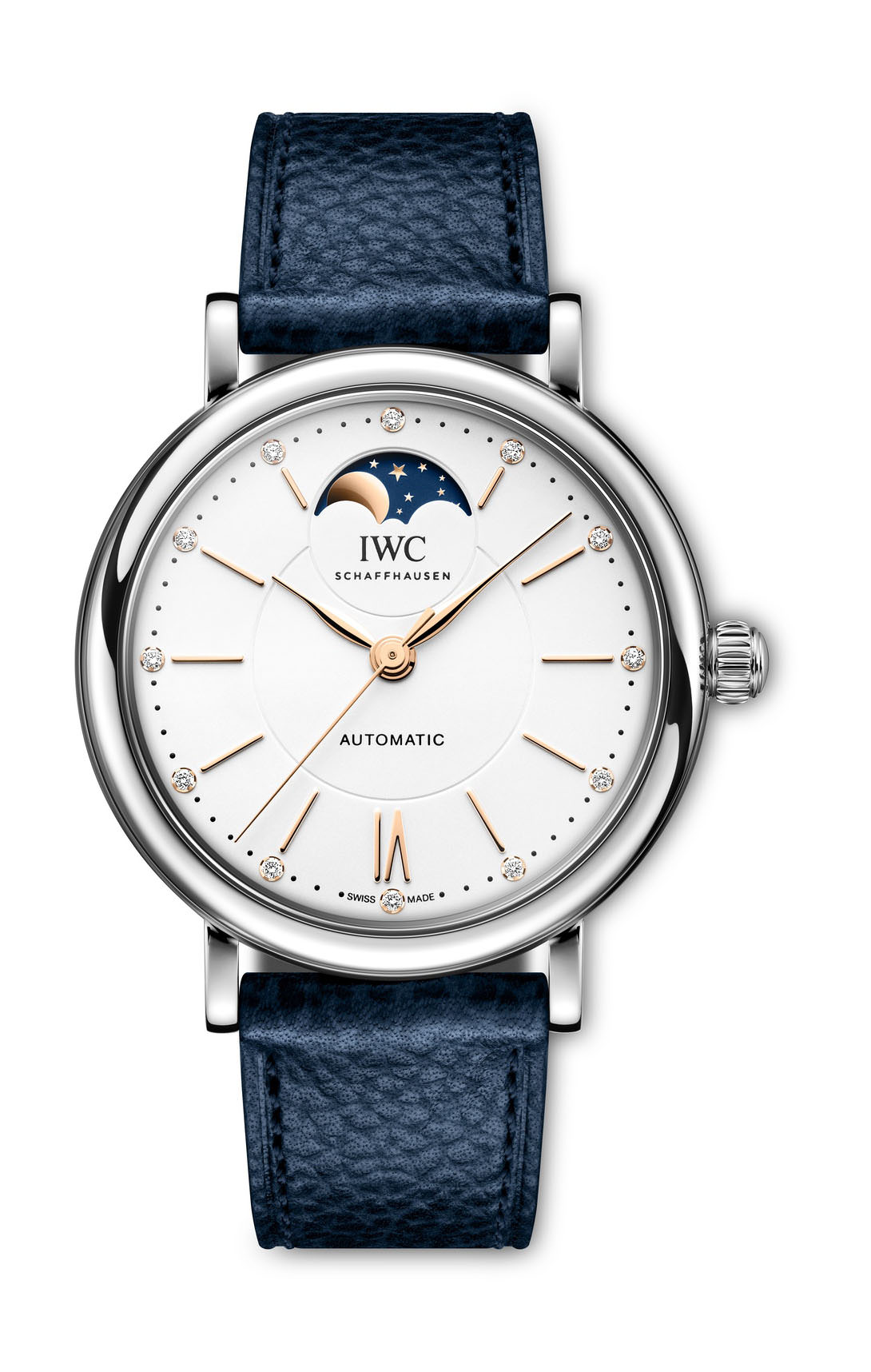 IWC Schaffhausen Portofino Automatic Moon Phase 37 luxury timepiece - detailed view
