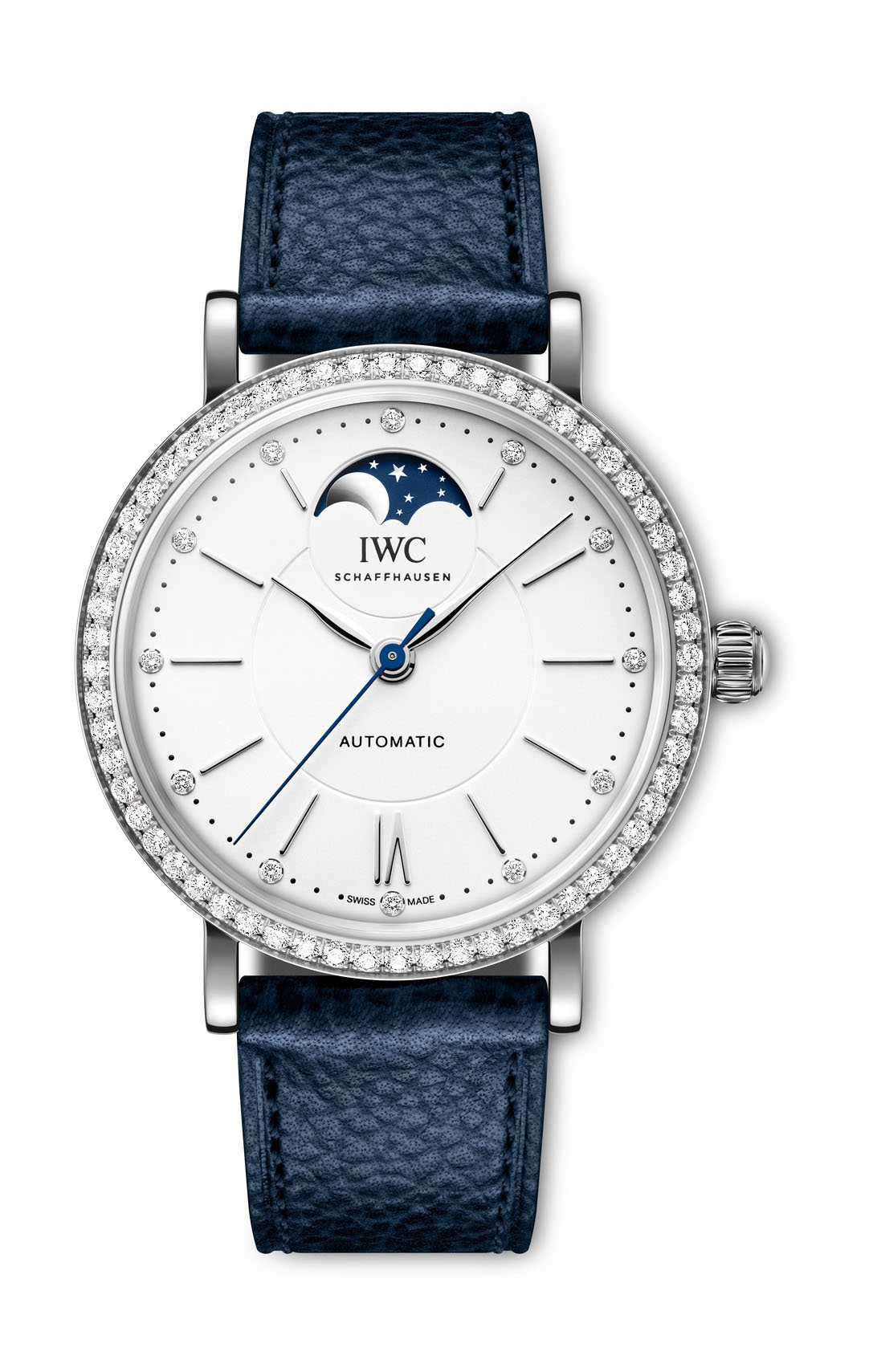 IWC Schaffhausen Portofino Automatic Moon Phase 37 luxury timepiece - detailed view