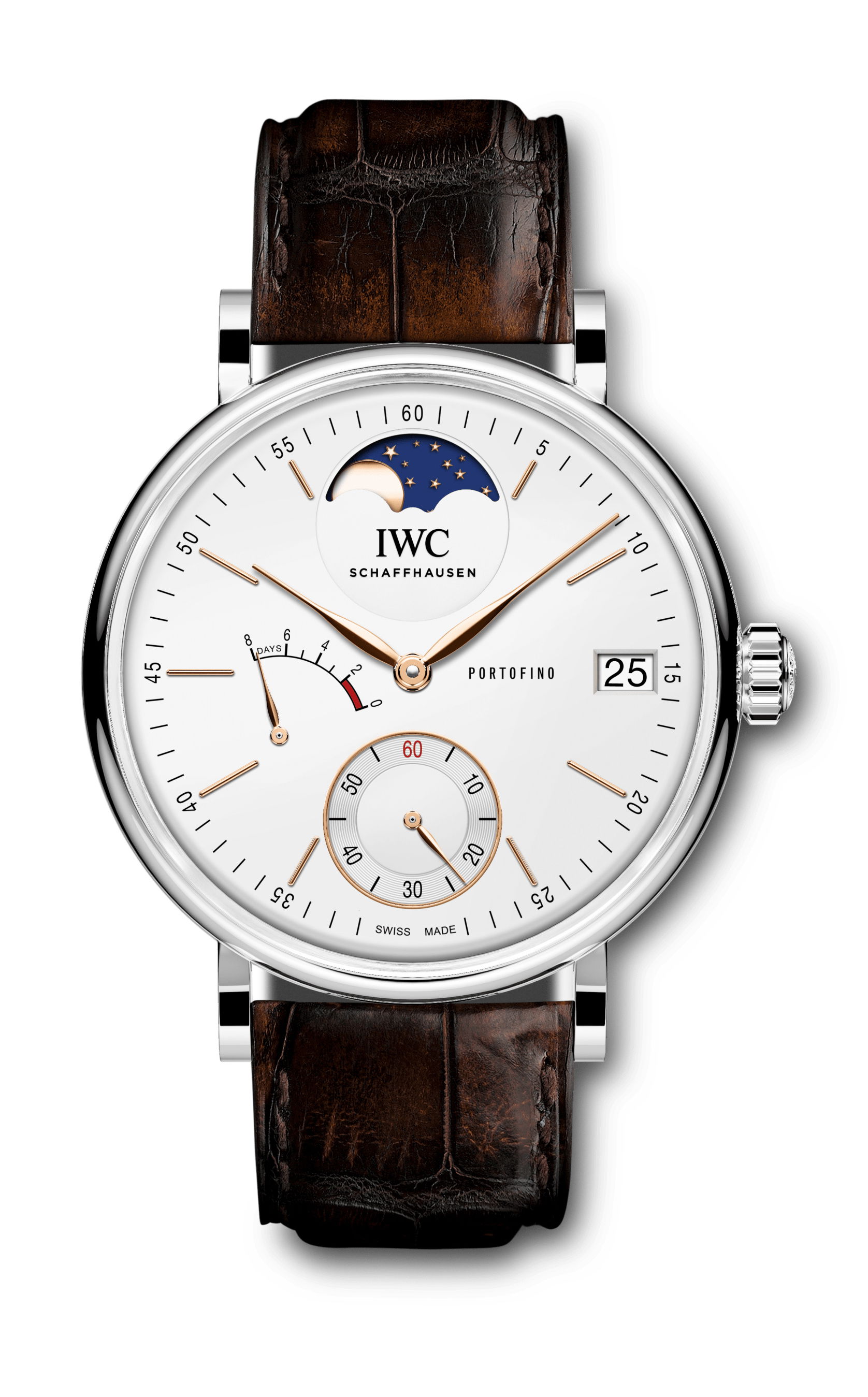 IWC Schaffhausen Portofino Hand-Wound Moon Phase luxury timepiece - detailed view