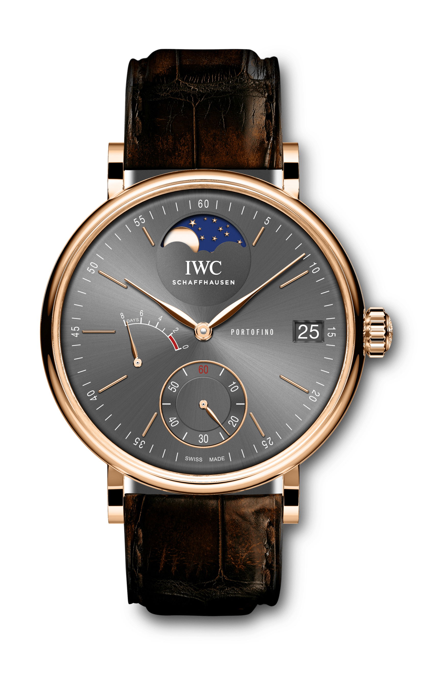 IWC Schaffhausen Portofino Hand-Wound Moon Phase luxury timepiece - detailed view