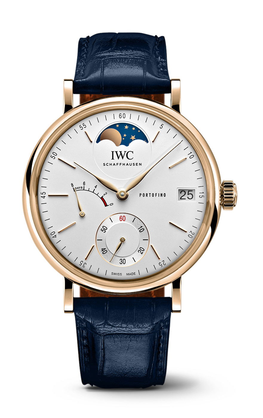 IWC Schaffhausen Portofino Hand-Wound Moon Phase luxury timepiece - detailed view