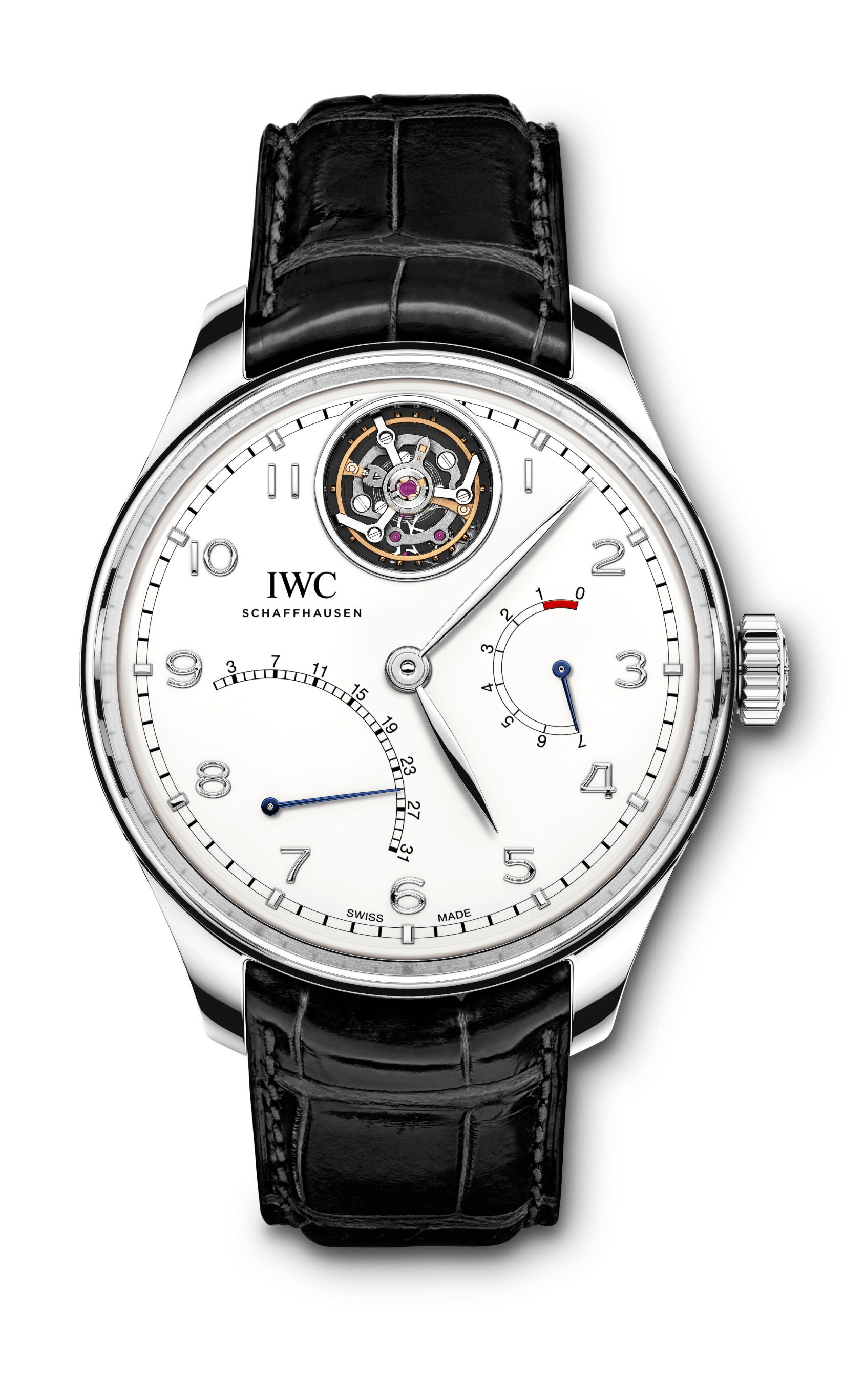 IWC Schaffhausen Portugieser Tourbillon Mystère Rétrograde luxury timepiece - detailed view