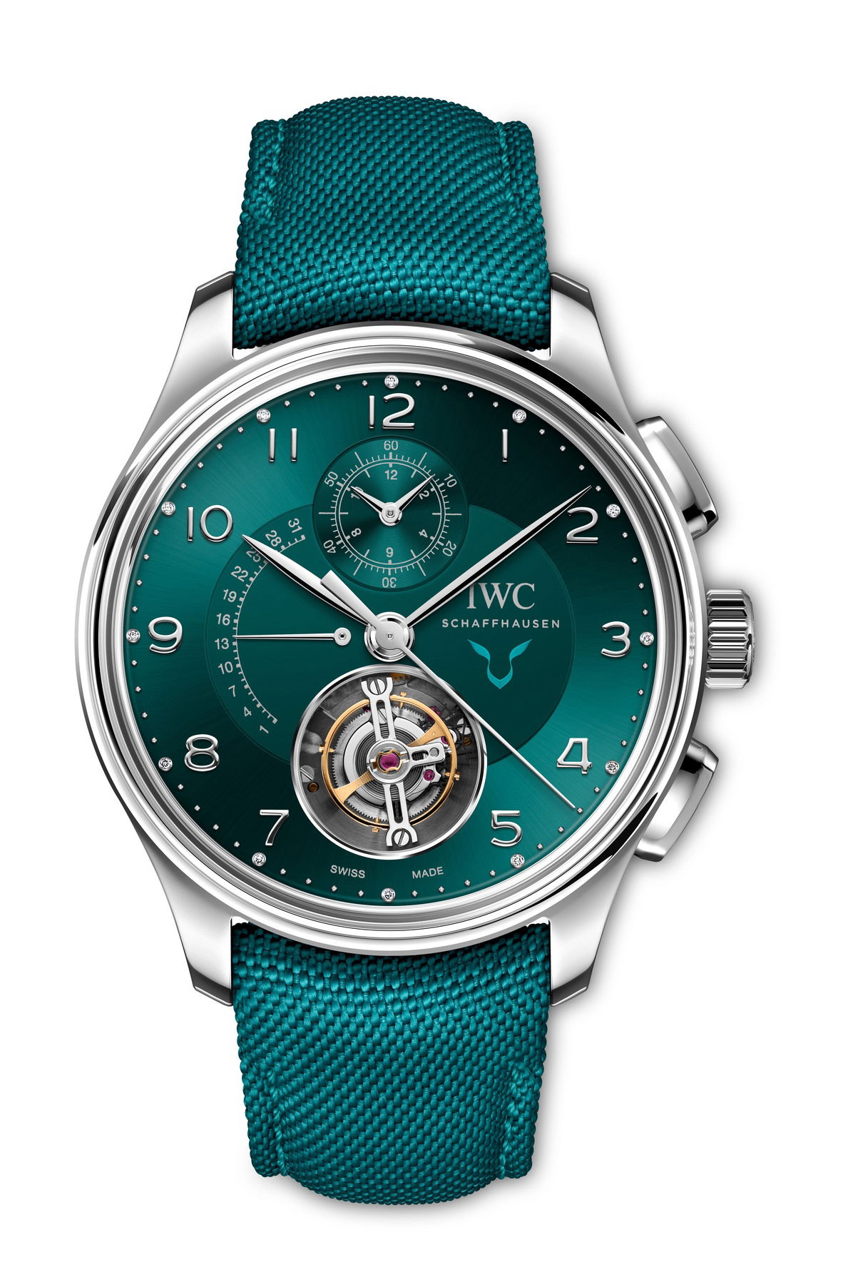 IWC Schaffhausen Portugieser Tourbillon Rétrograde Chronograph Lewis Hamilton luxury timepiece - detailed view