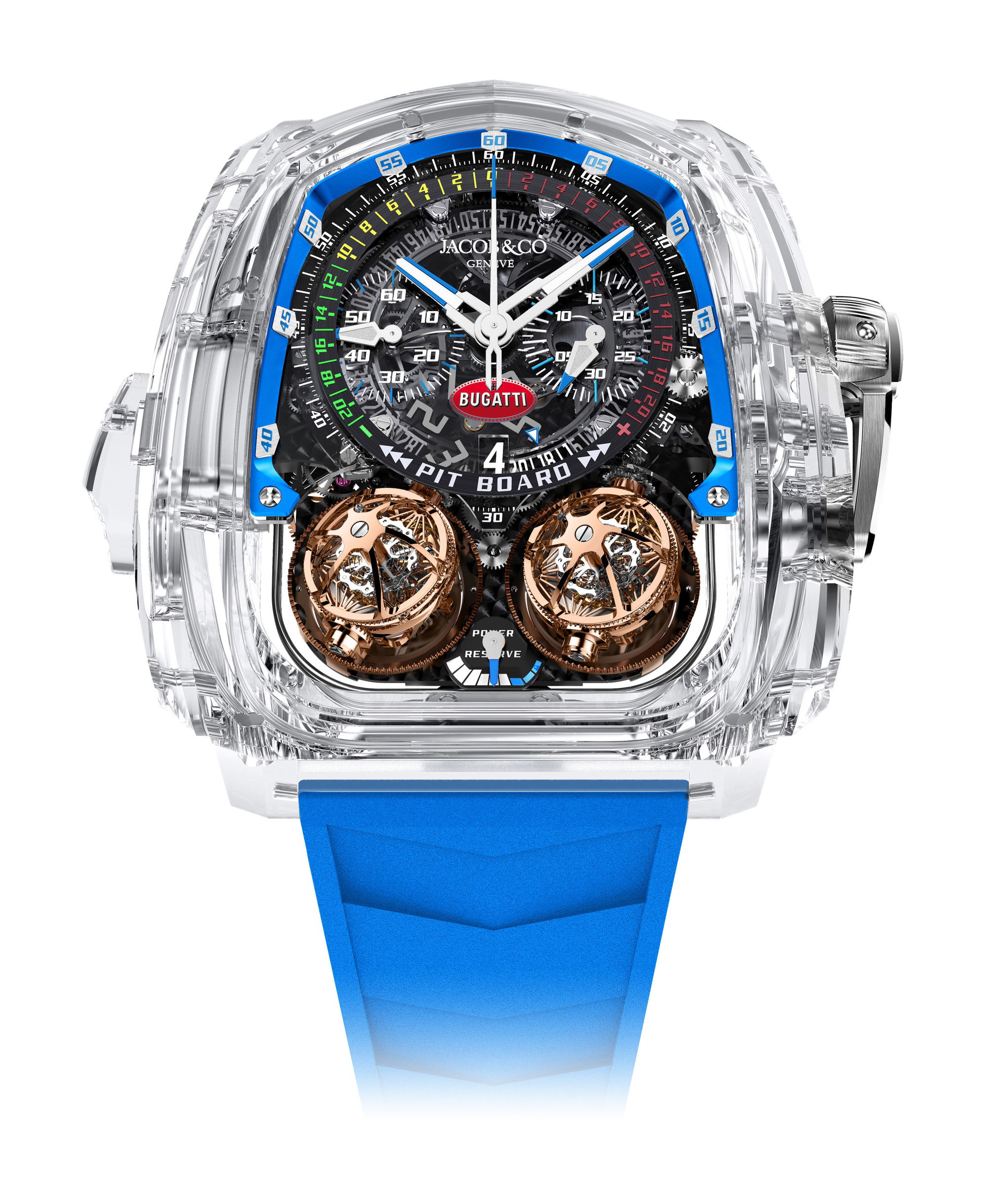Jacob & Co Twin Turbo Furious Bugatti Sapphire Crystal luxury timepiece - detailed view