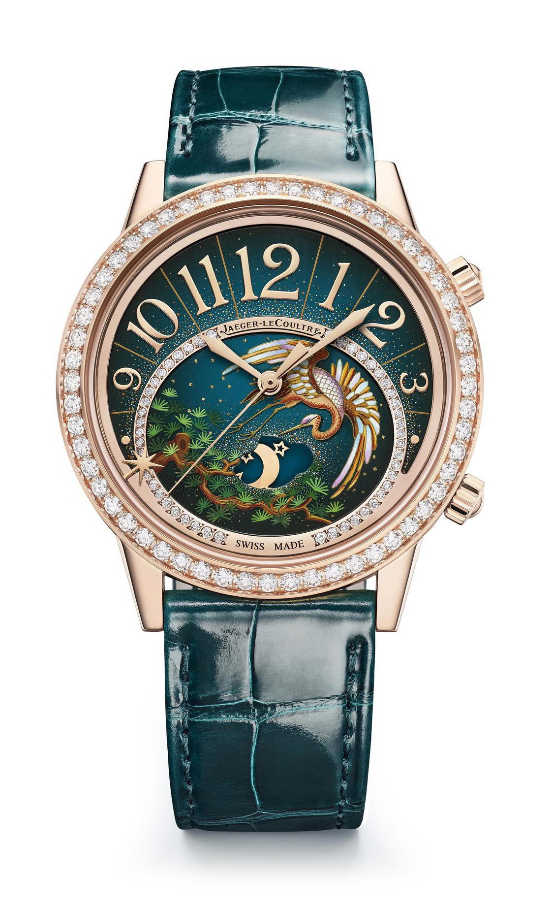 Jaeger-LeCoultre Rendez-Vous Sonatina Peaceful Nature Crane luxury timepiece - detailed view