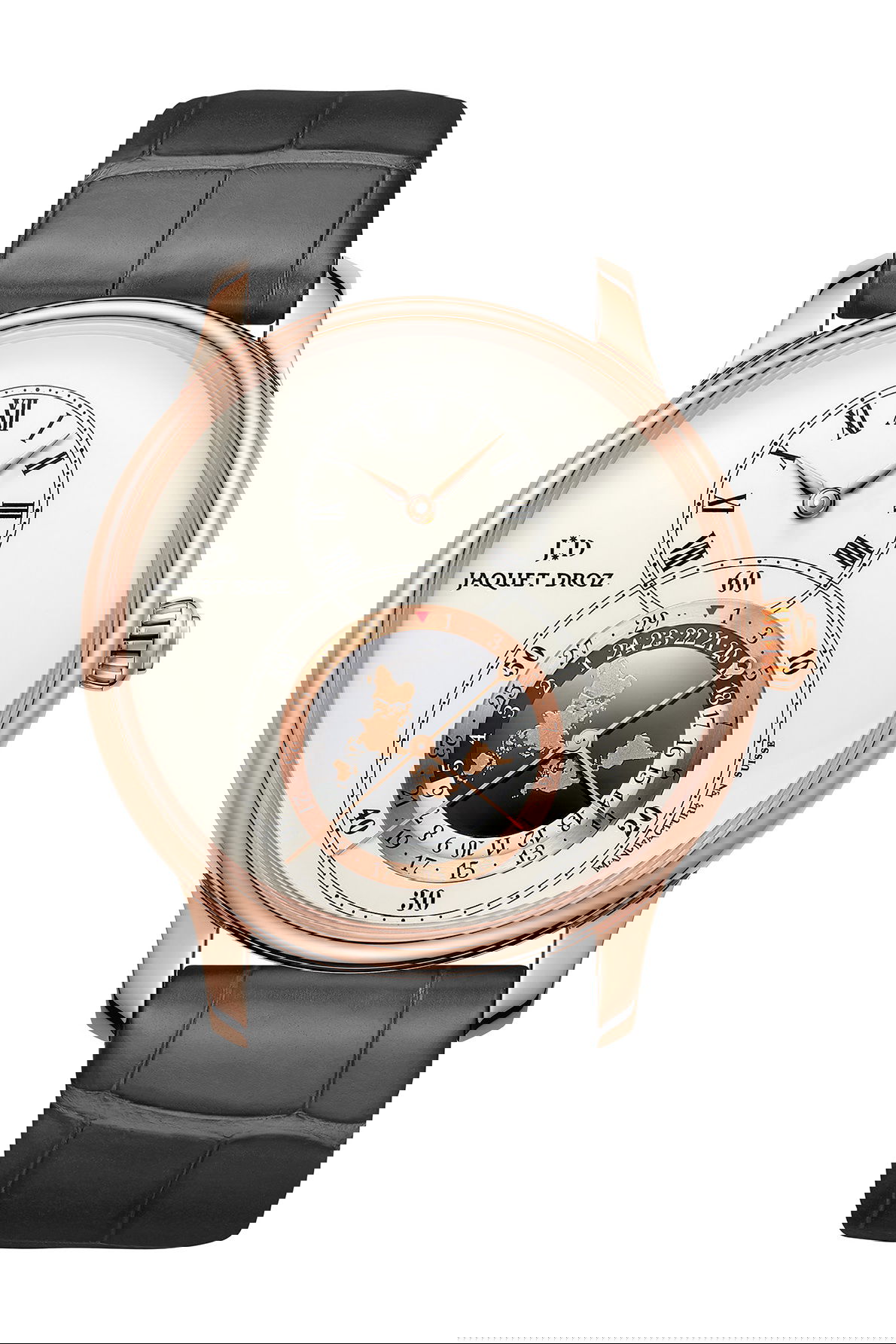 Jaquet Droz Grande Seconde Dual Time Ivory Enamel luxury timepiece - detailed view