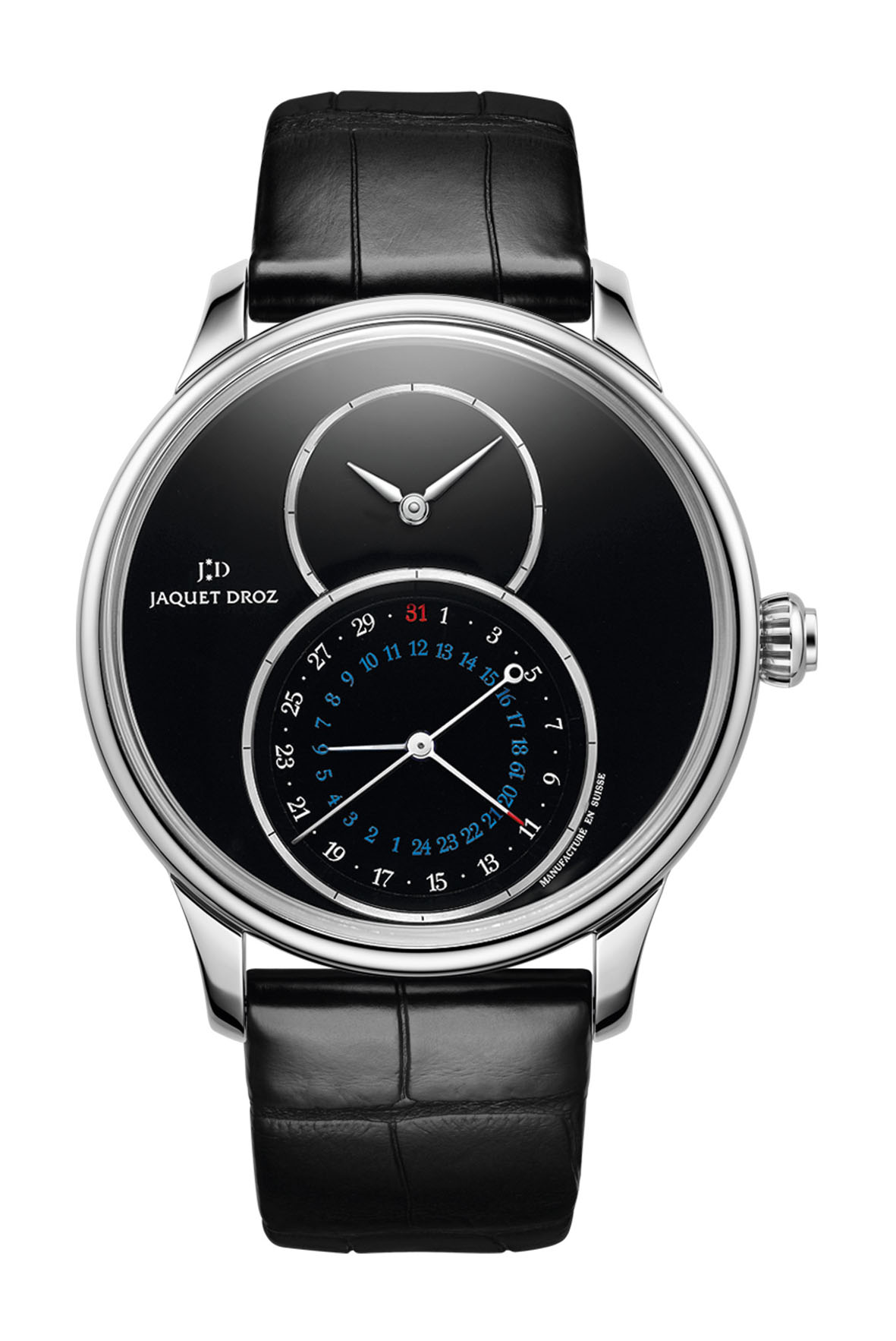 Jaquet Droz Grande Seconde Dual Time Onyx luxury timepiece - detailed view