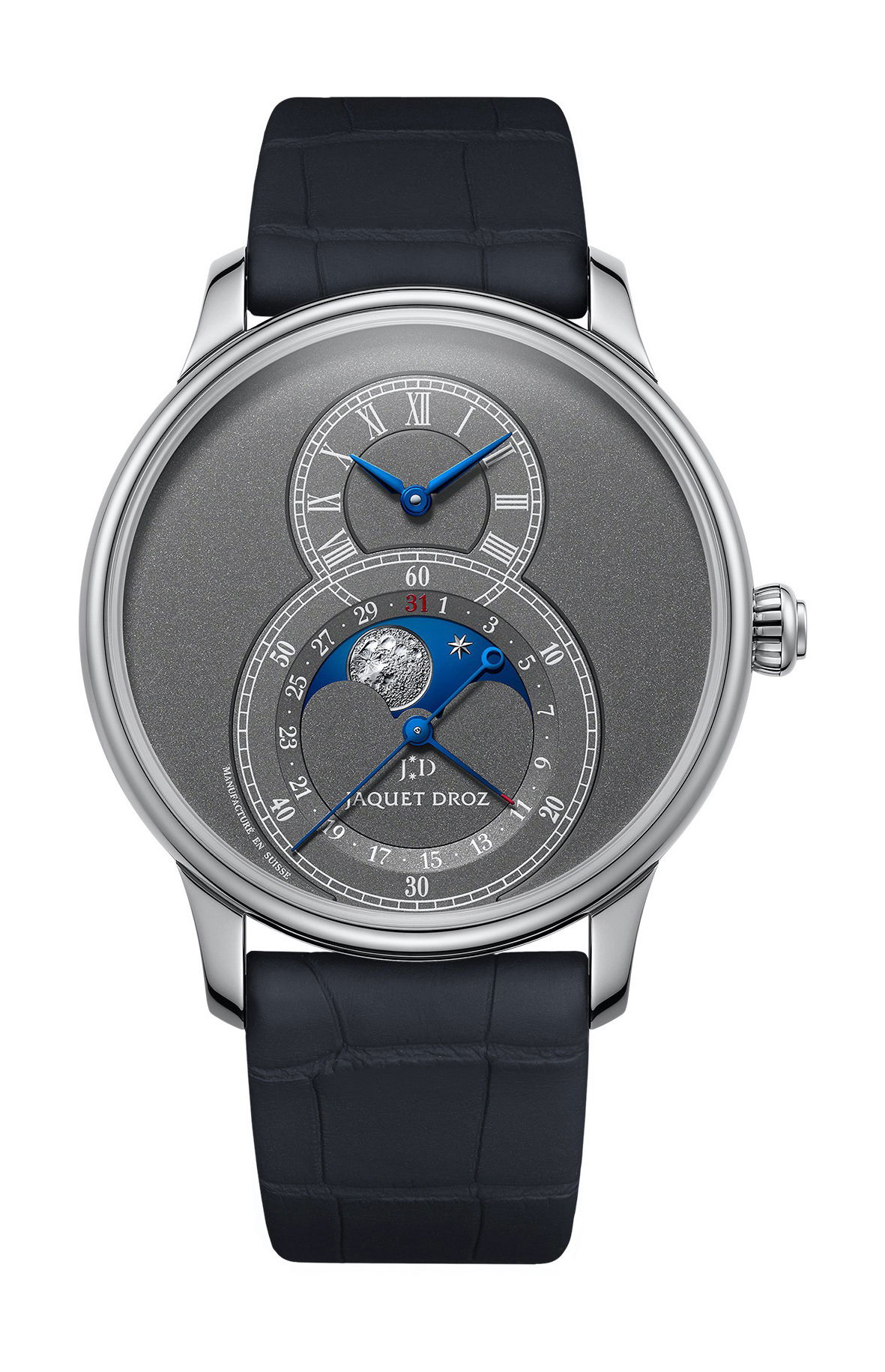 Jaquet Droz Grande Seconde Moon Anthracite luxury timepiece - detailed view