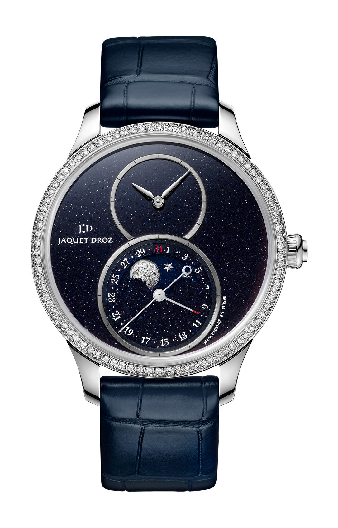 Jaquet Droz Grande Seconde Moon Aventurine luxury timepiece - detailed view