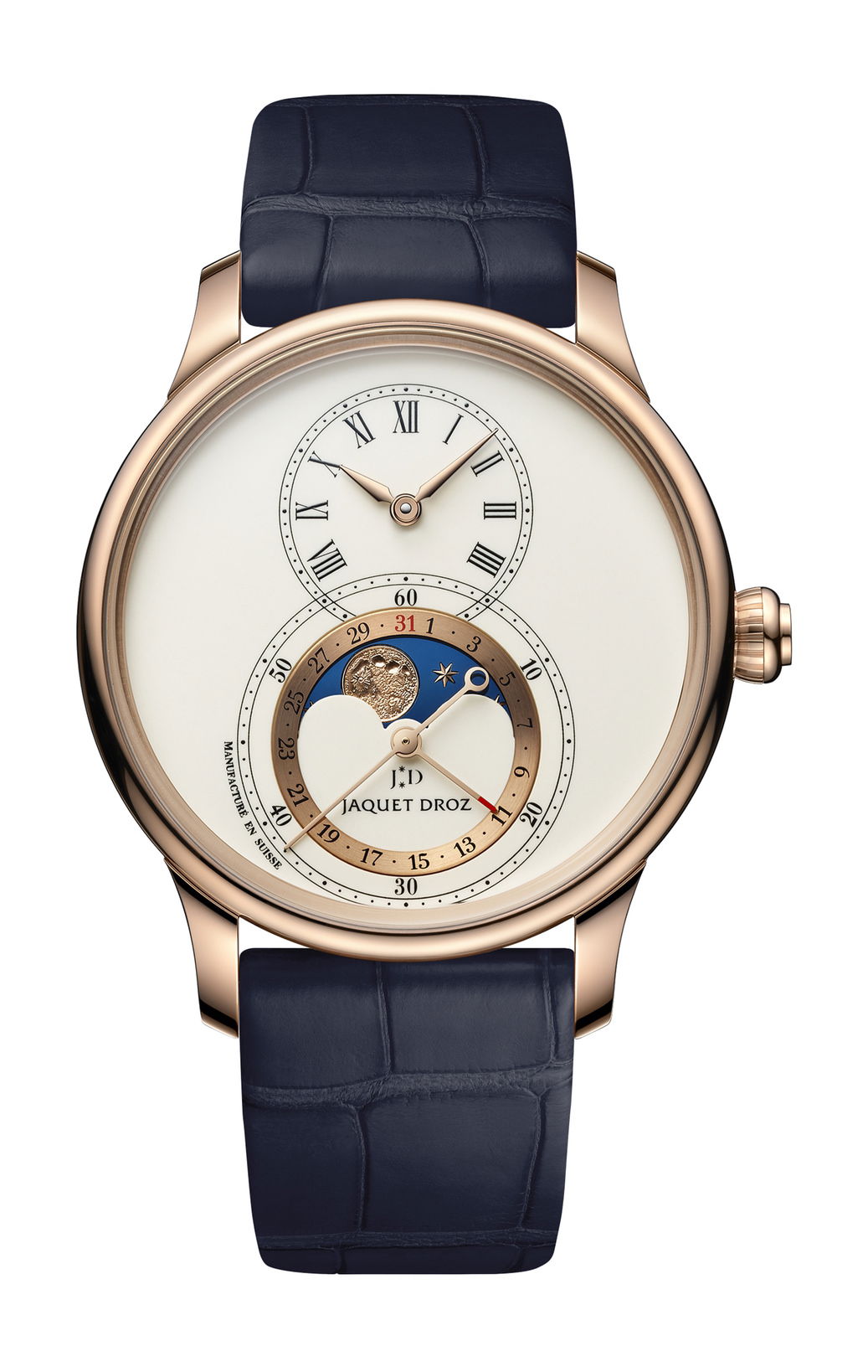 Jaquet Droz Grande Seconde Moon Ivory Enamel luxury timepiece - detailed view