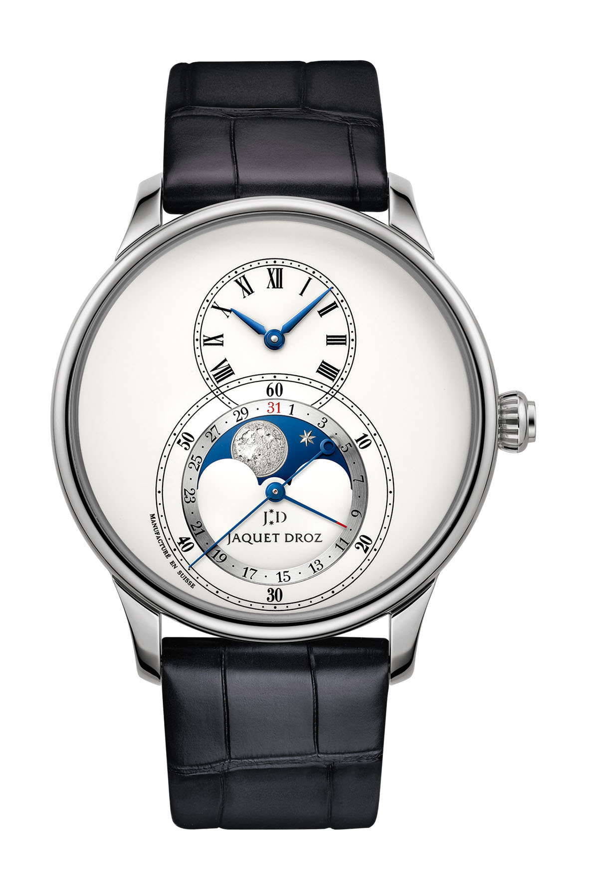 Jaquet Droz Grande Seconde Moon Ivory Enamel luxury timepiece - detailed view