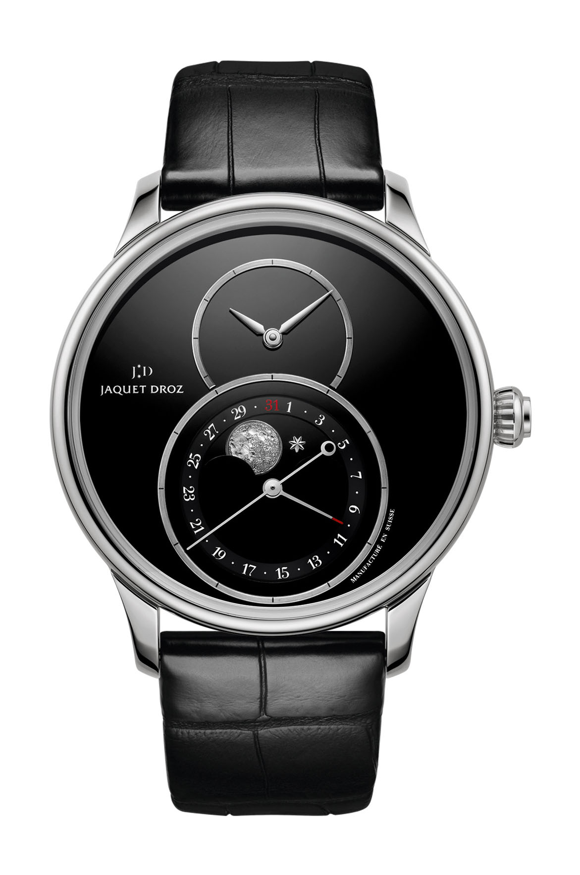 Jaquet Droz Grande Seconde Moon Onyx luxury timepiece - detailed view