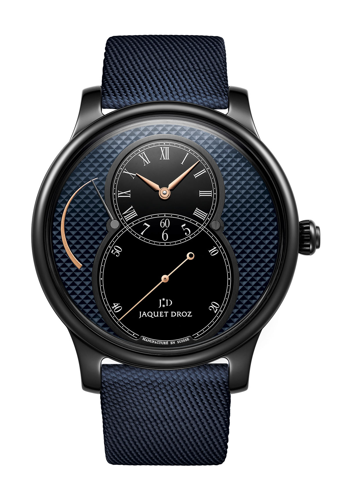 Jaquet Droz Grande Seconde Power Reserve Ceramic Clous De Paris luxury timepiece - detailed view