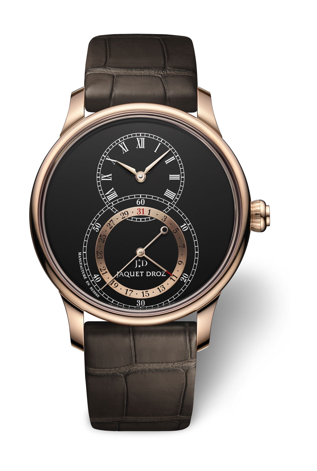 Jaquet Droz Grande Seconde Quantieme Anthracite Enamel luxury timepiece - detailed view