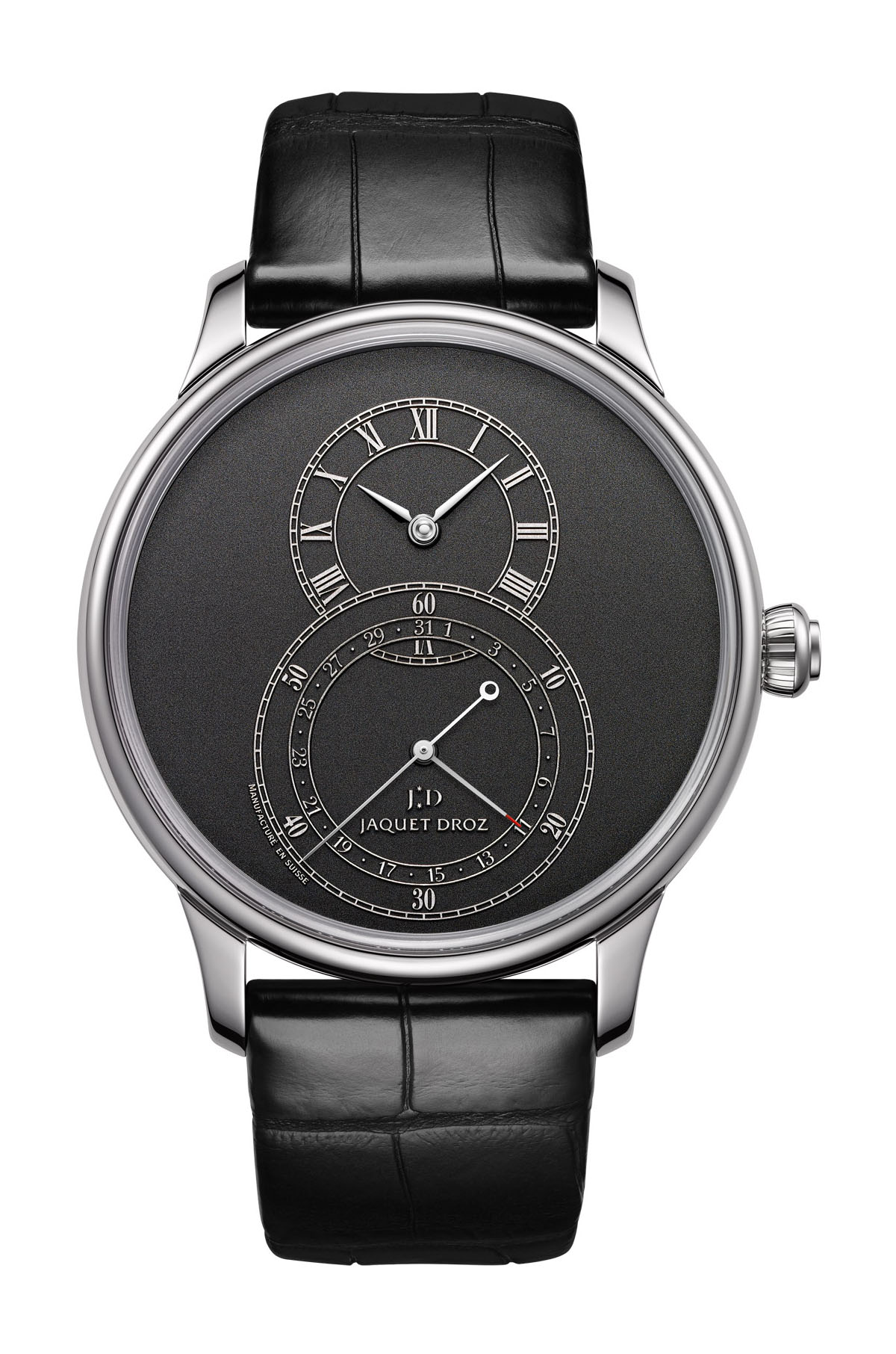 Jaquet Droz Grande Seconde Quantieme Black Tech luxury timepiece - detailed view
