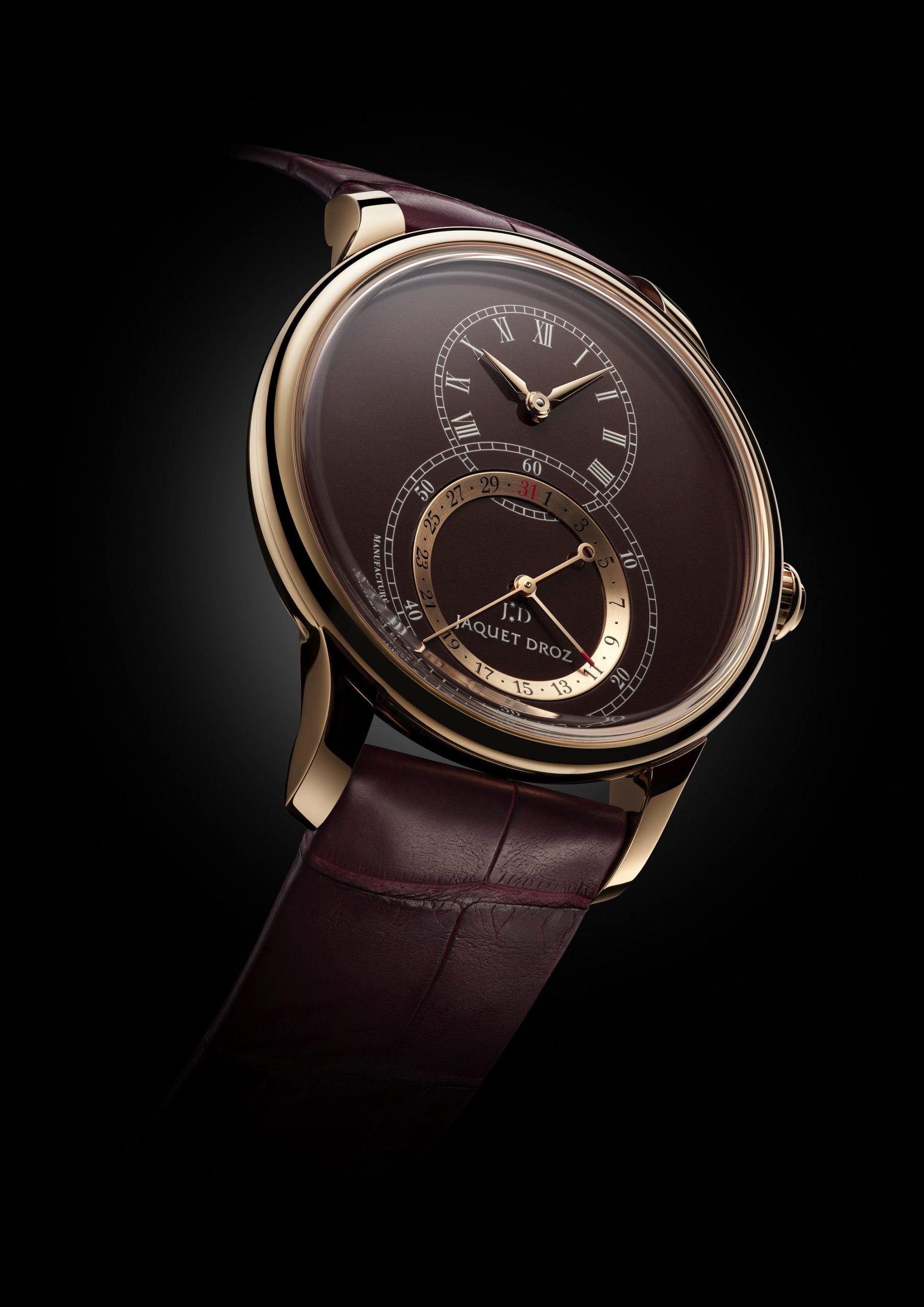 Jaquet Droz Grande Seconde Quantieme Burgundy Enamel - View 3
