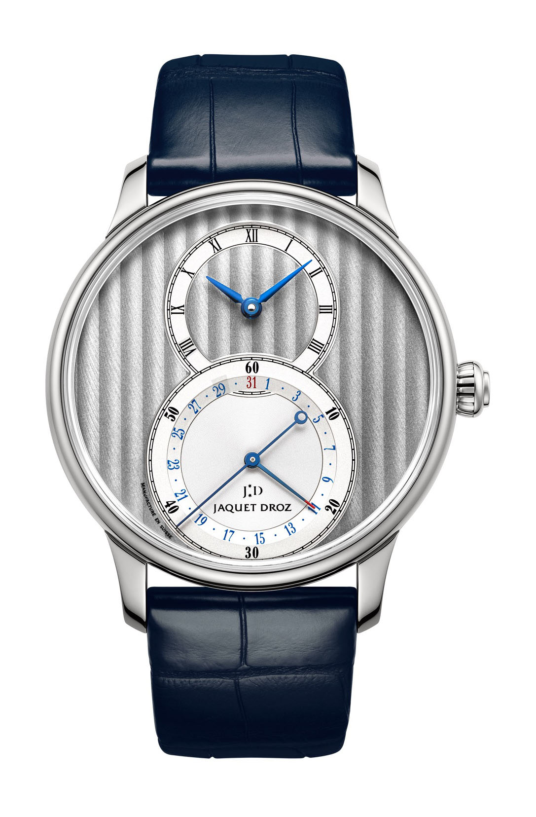 Jaquet Droz Grande Seconde Quantieme Côtes de Genève luxury timepiece - detailed view