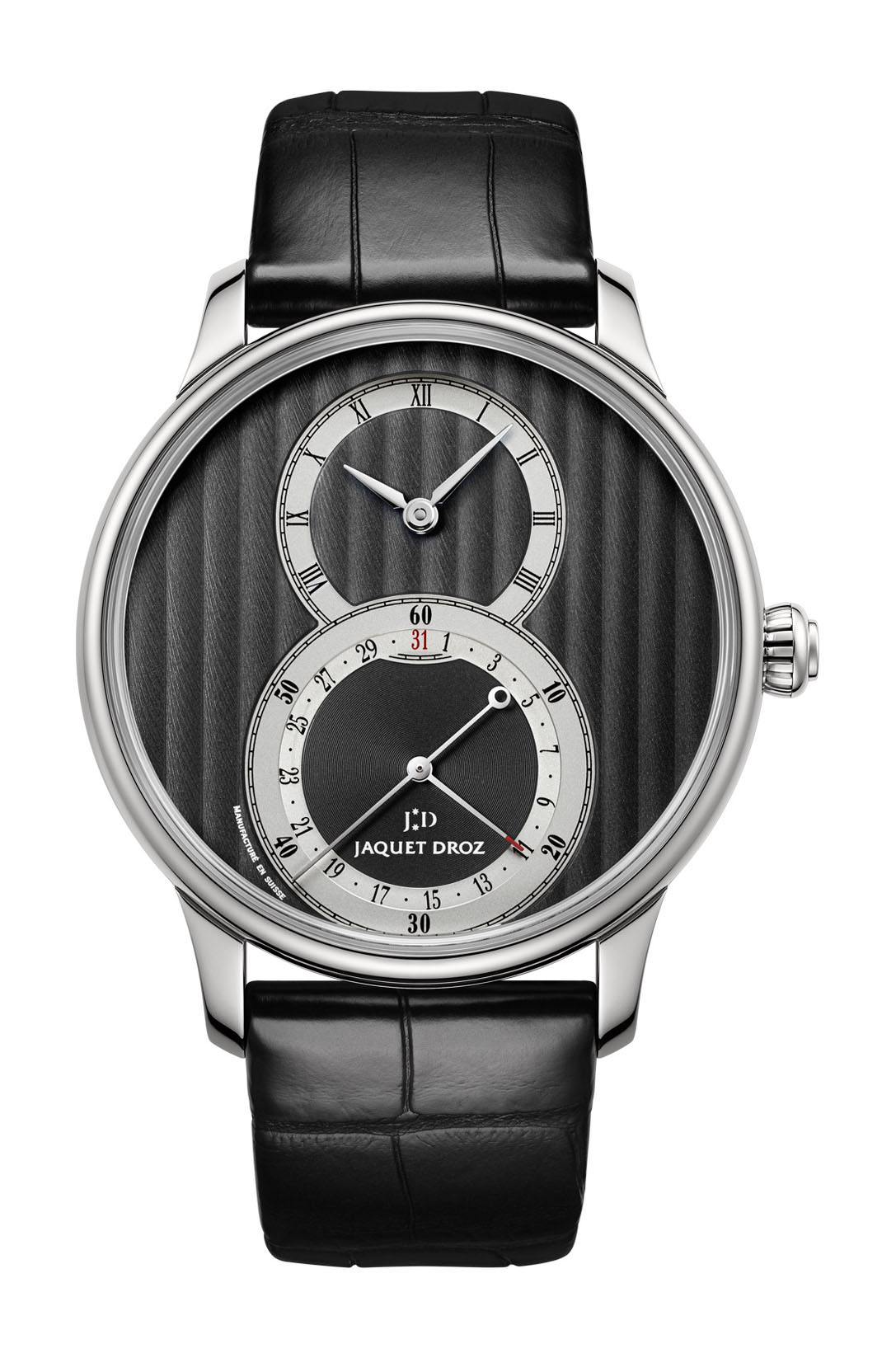 Jaquet Droz Grande Seconde Quantieme Côtes de Genève luxury timepiece - detailed view