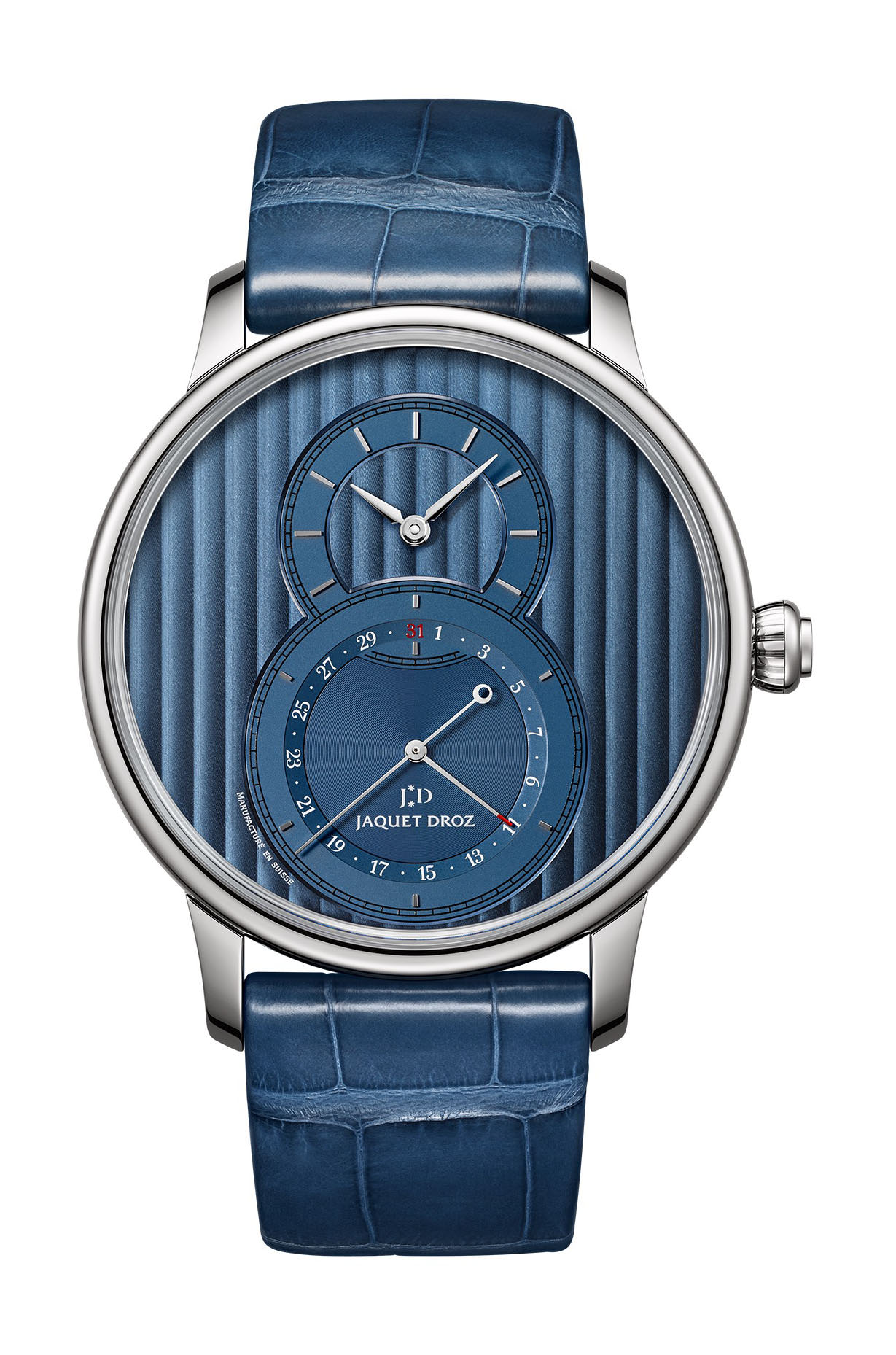 Jaquet Droz Grande Seconde Quantieme Côtes de Genève luxury timepiece - detailed view