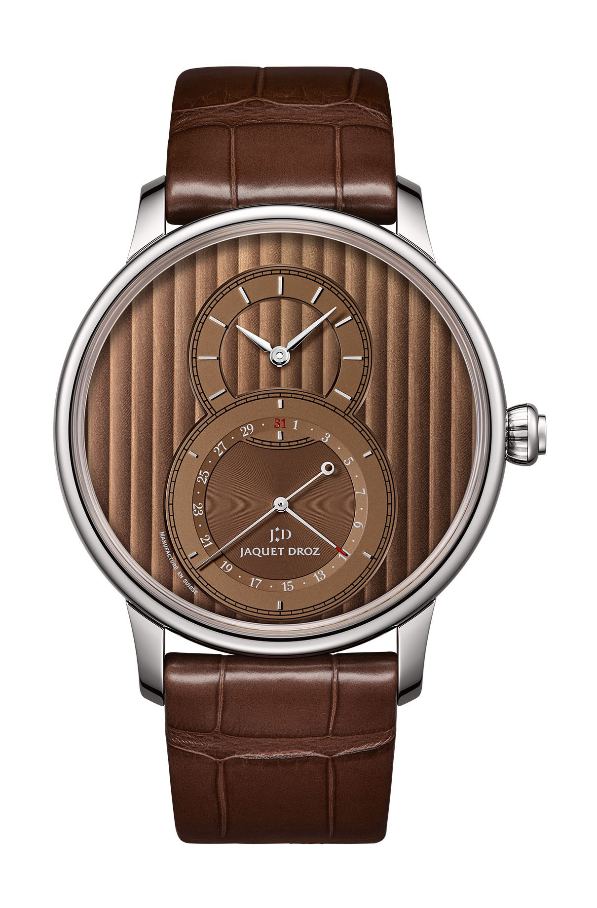 Jaquet Droz Grande Seconde Quantieme Côtes de Genève luxury timepiece - detailed view