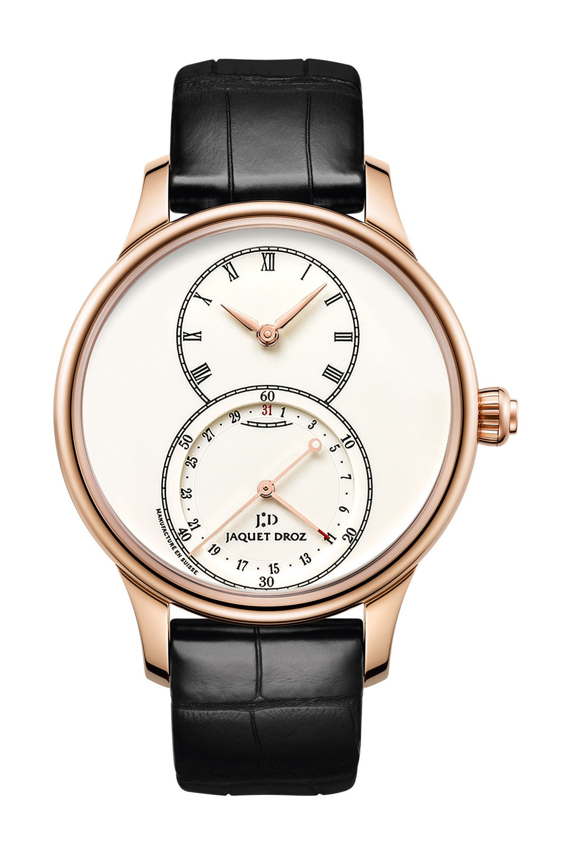 Jaquet Droz Grande Seconde Quantieme Ivory Enamel luxury timepiece - detailed view