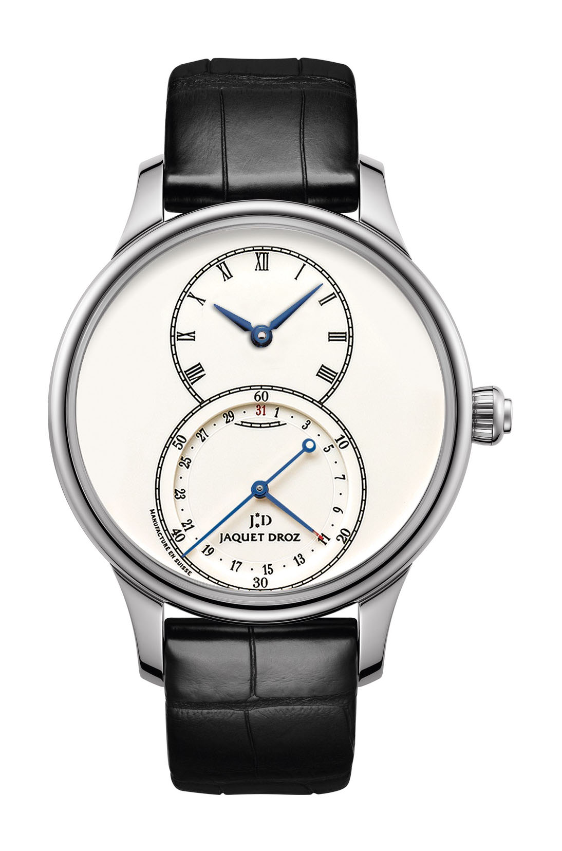Jaquet Droz Grande Seconde Quantieme Ivory Enamel luxury timepiece - detailed view