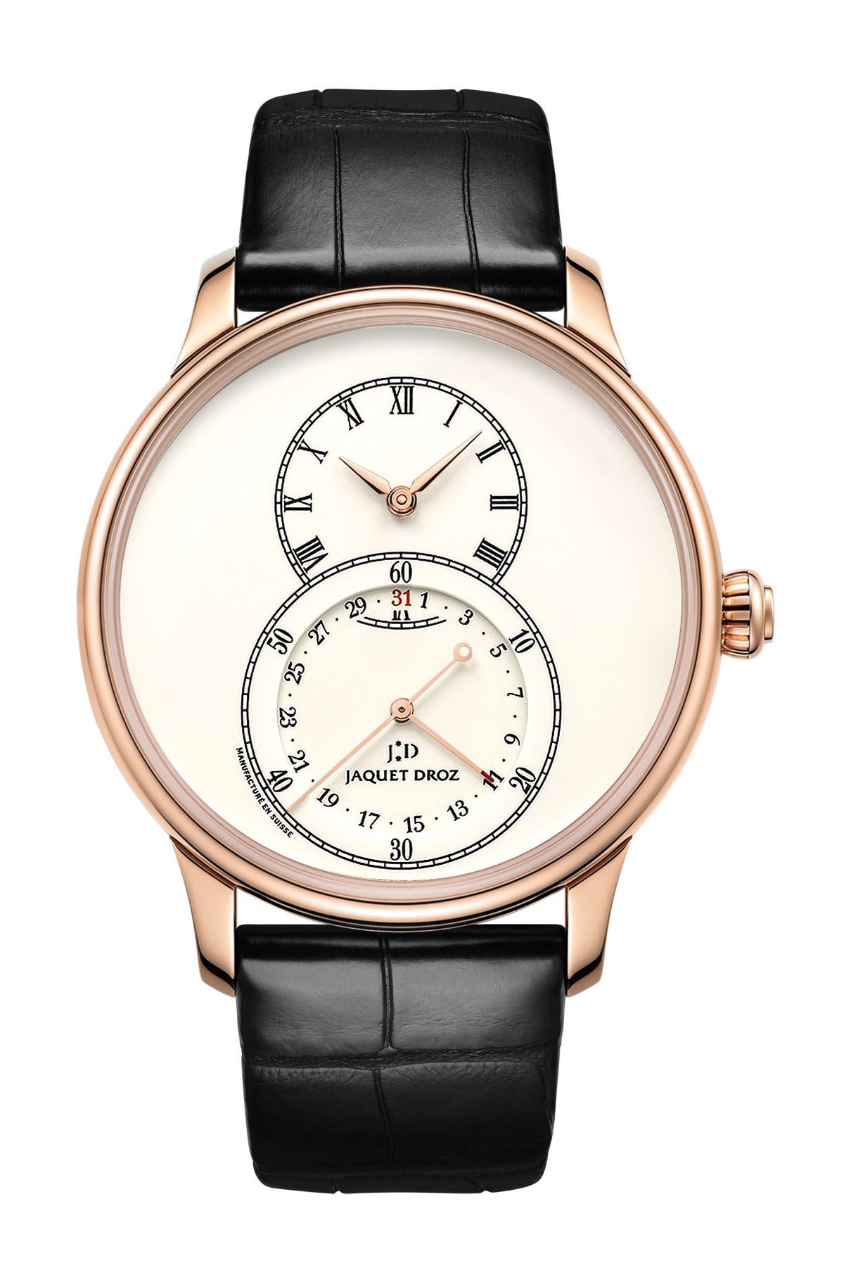 Jaquet Droz Grande Seconde Quantieme Ivory Enamel luxury timepiece - detailed view