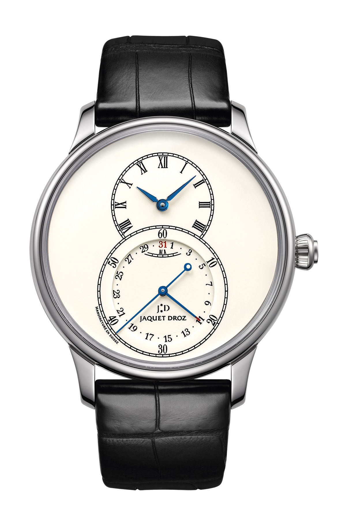 Jaquet Droz Grande Seconde Quantieme Ivory Enamel luxury timepiece - detailed view
