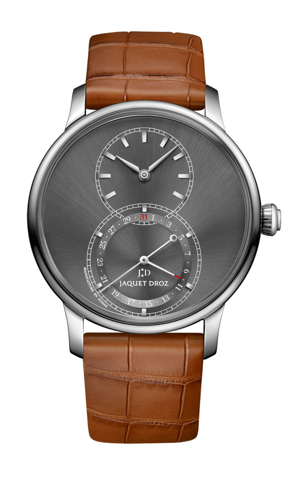 Jaquet Droz Grande Seconde Quantième Satin-brushed Anthracite luxury timepiece - detailed view
