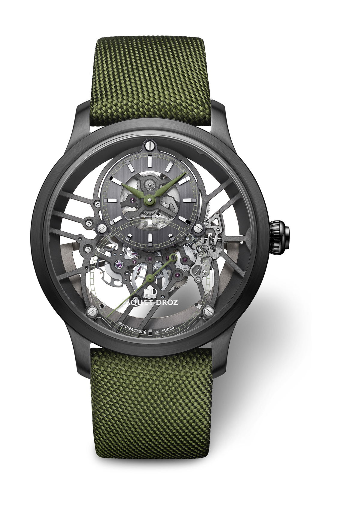 Jaquet Droz Grande Seconde Skelet-One Black Ceramic Green luxury timepiece - detailed view