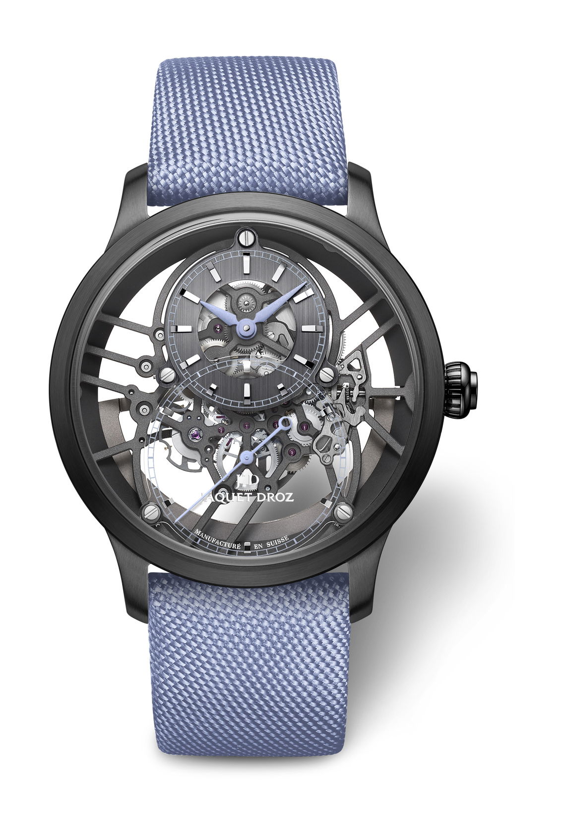 Jaquet Droz Grande Seconde Skelet-One Black Ceramic Sky Blue luxury timepiece - detailed view