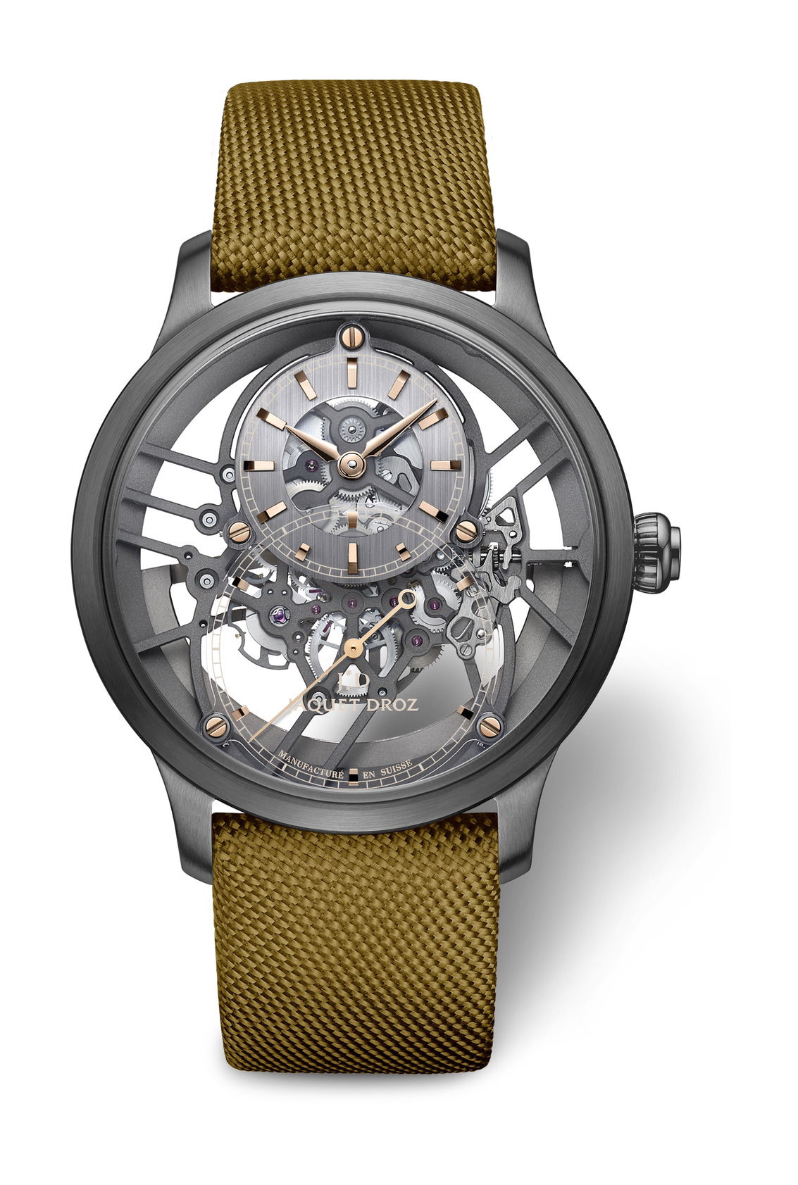Jaquet Droz Grande Seconde Skelet-One Black Ceramic Yellow luxury timepiece - detailed view