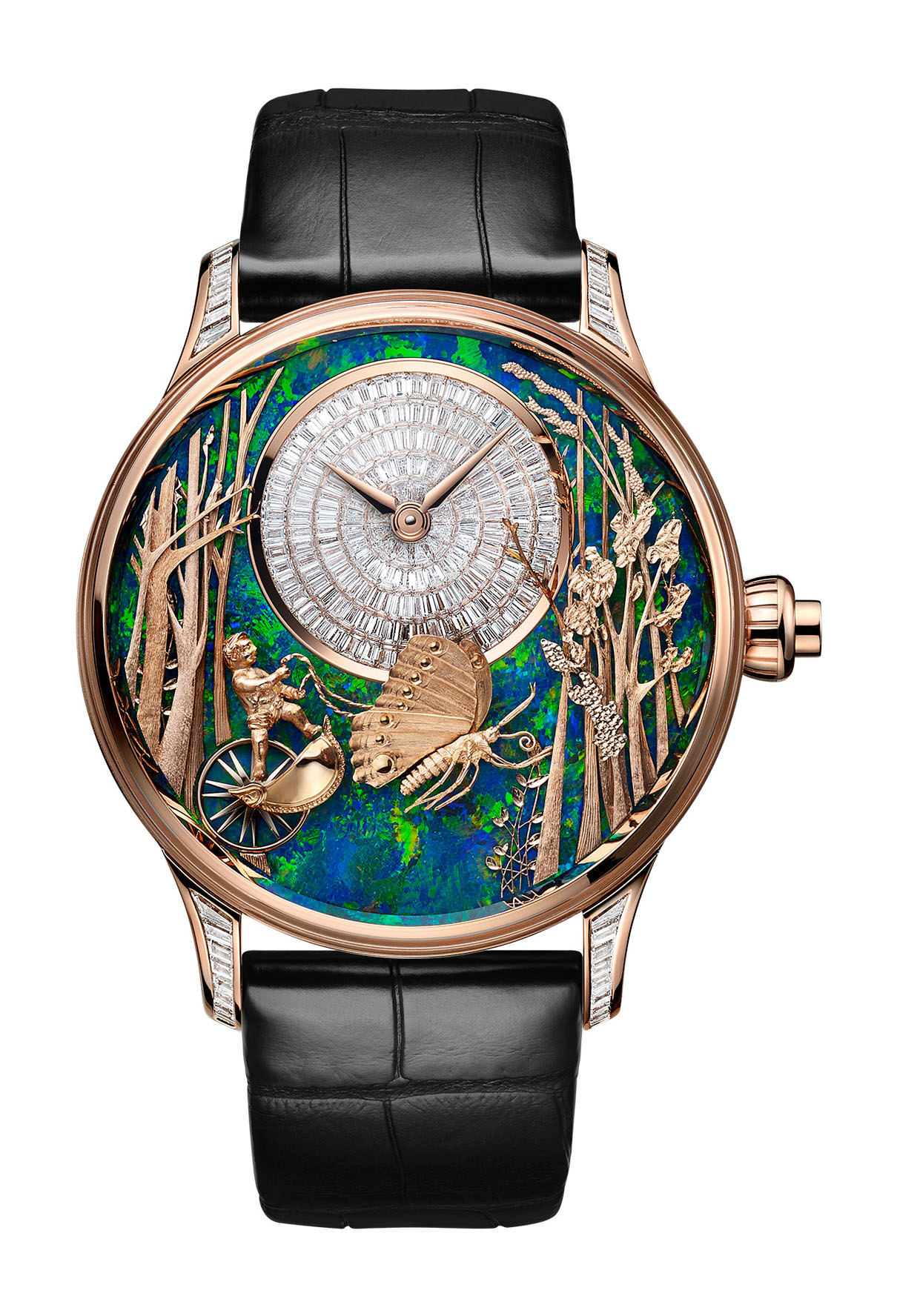 Jaquet Droz Loving Butterfly Automaton luxury timepiece - detailed view
