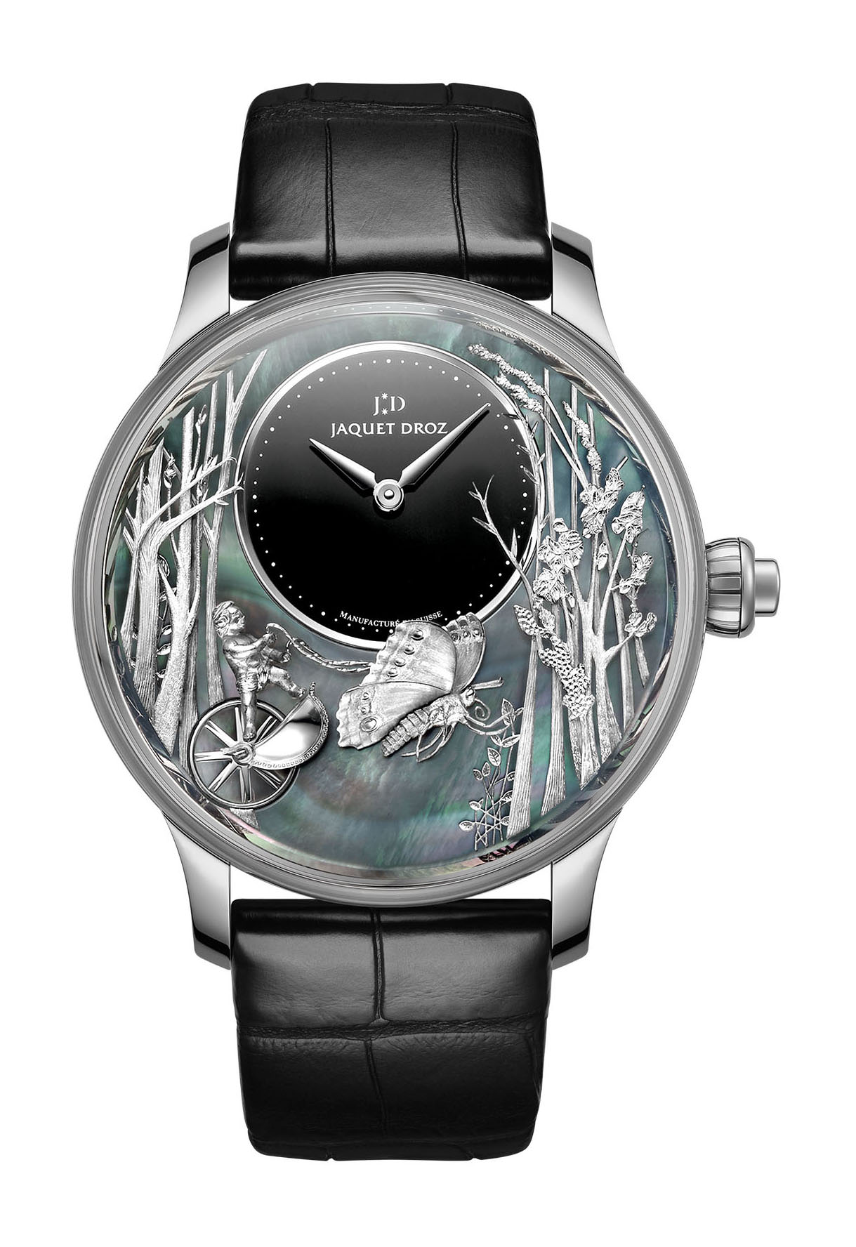 Jaquet Droz Loving Butterfly Automaton luxury timepiece - detailed view