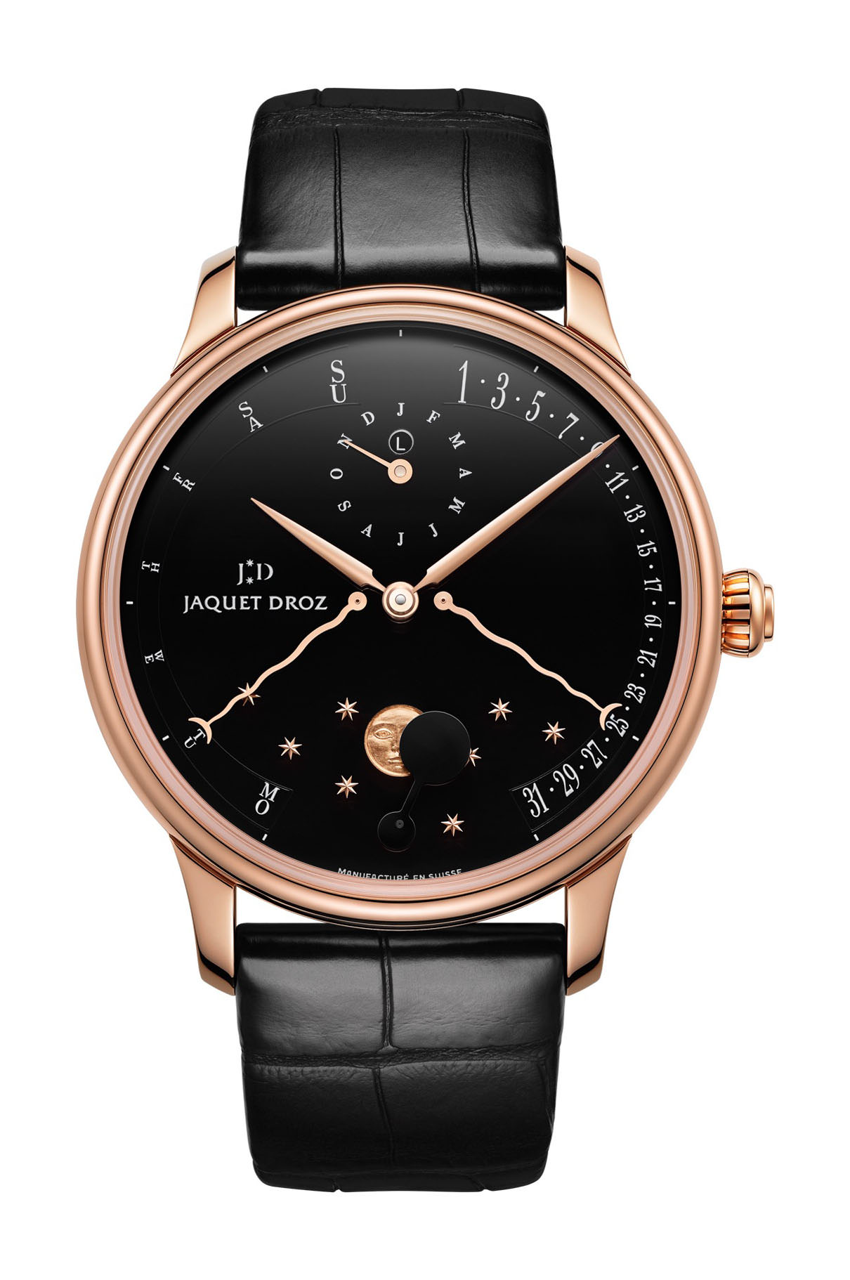 Jaquet Droz Perpetual Calendar Éclipse Black Enamel luxury timepiece - detailed view