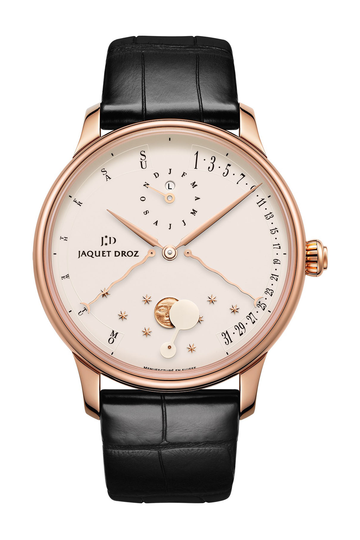 Jaquet Droz Perpetual Calendar Éclipse Ivory Enamel luxury timepiece - detailed view