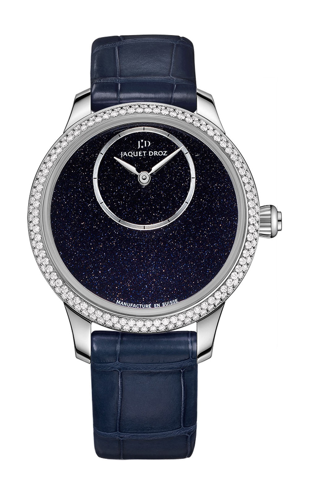 Jaquet Droz Petit Heure Minute Aventurine luxury timepiece - detailed view