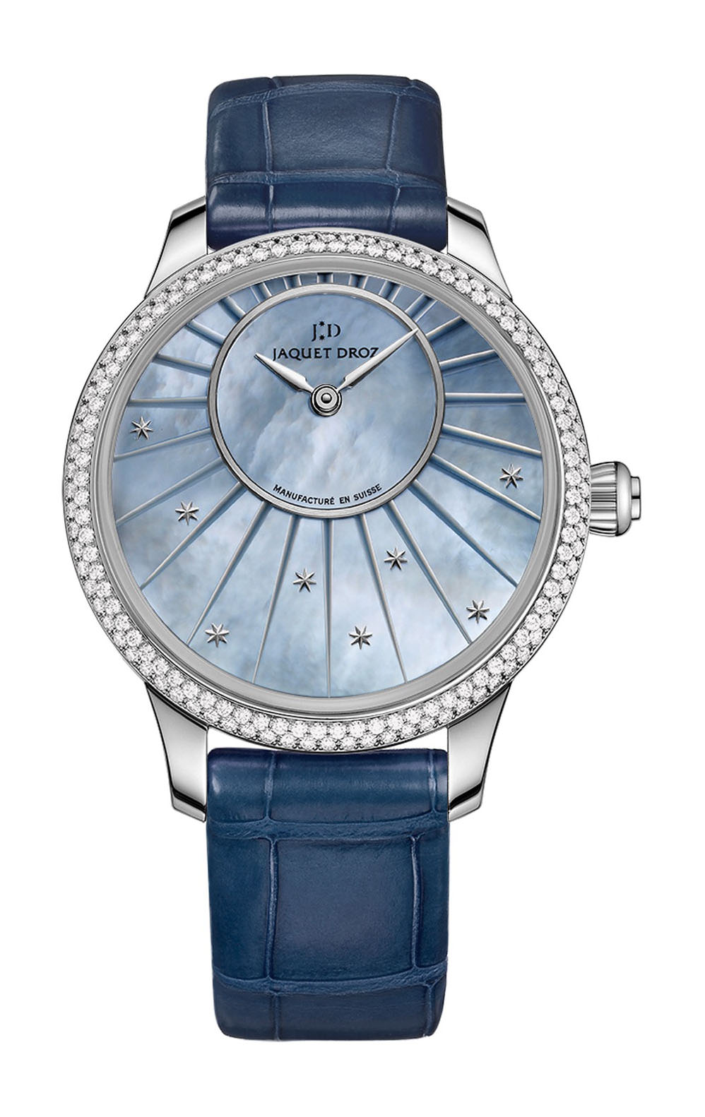 Jaquet Droz Petit Heure Minute Mother-of-pearl luxury timepiece - detailed view