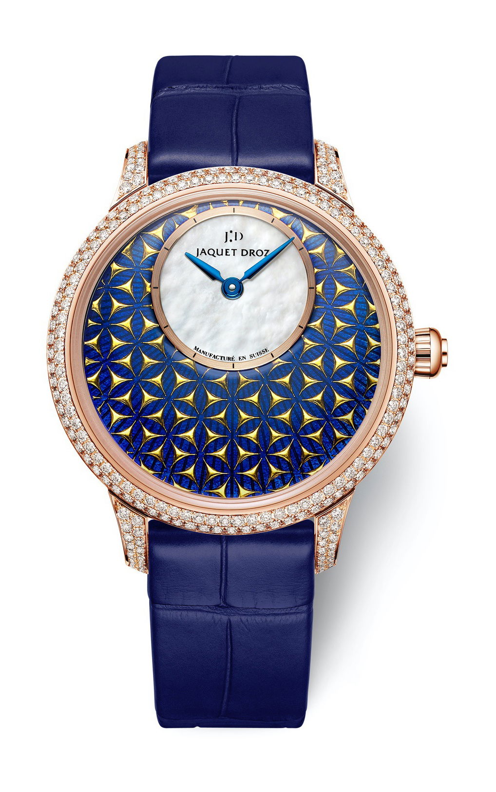 Jaquet Droz Petite Heure Minute Paillonnée luxury timepiece - detailed view