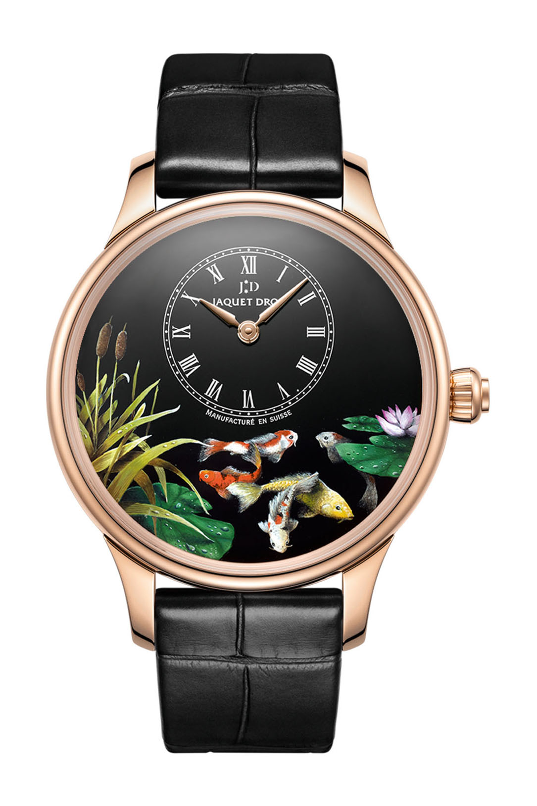 Jaquet Droz Petite Heure Minute Carps luxury timepiece - detailed view