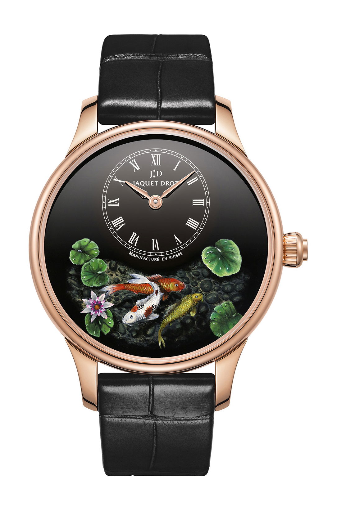 Jaquet Droz Petite Heure Minute Carps luxury timepiece - detailed view