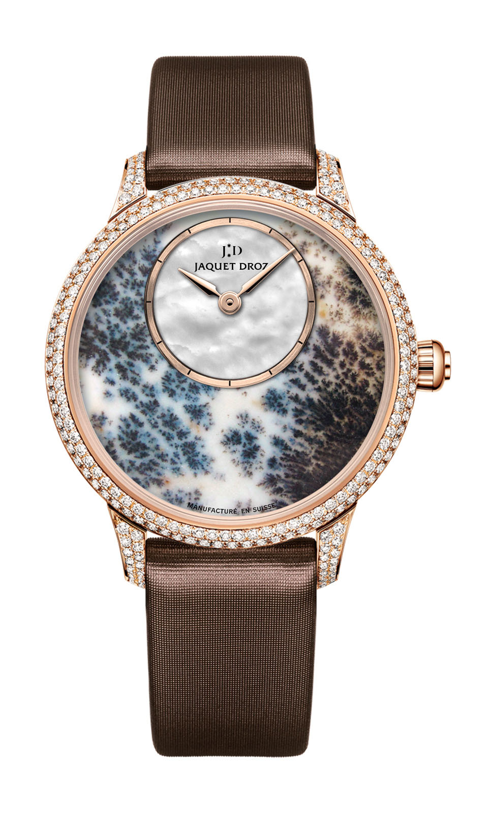 Jaquet Droz Petite Heure Minute Dendritic Agate luxury timepiece - detailed view