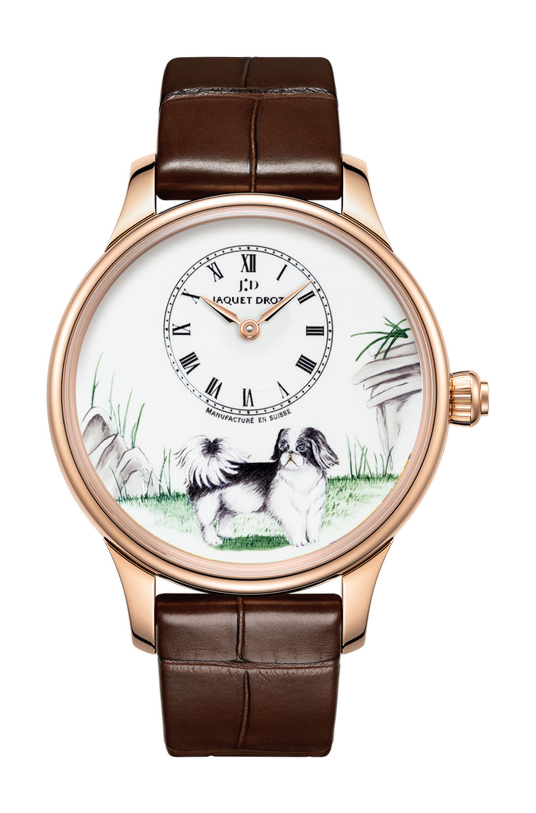 Jaquet Droz Petite Heure Minute Dog luxury timepiece - detailed view