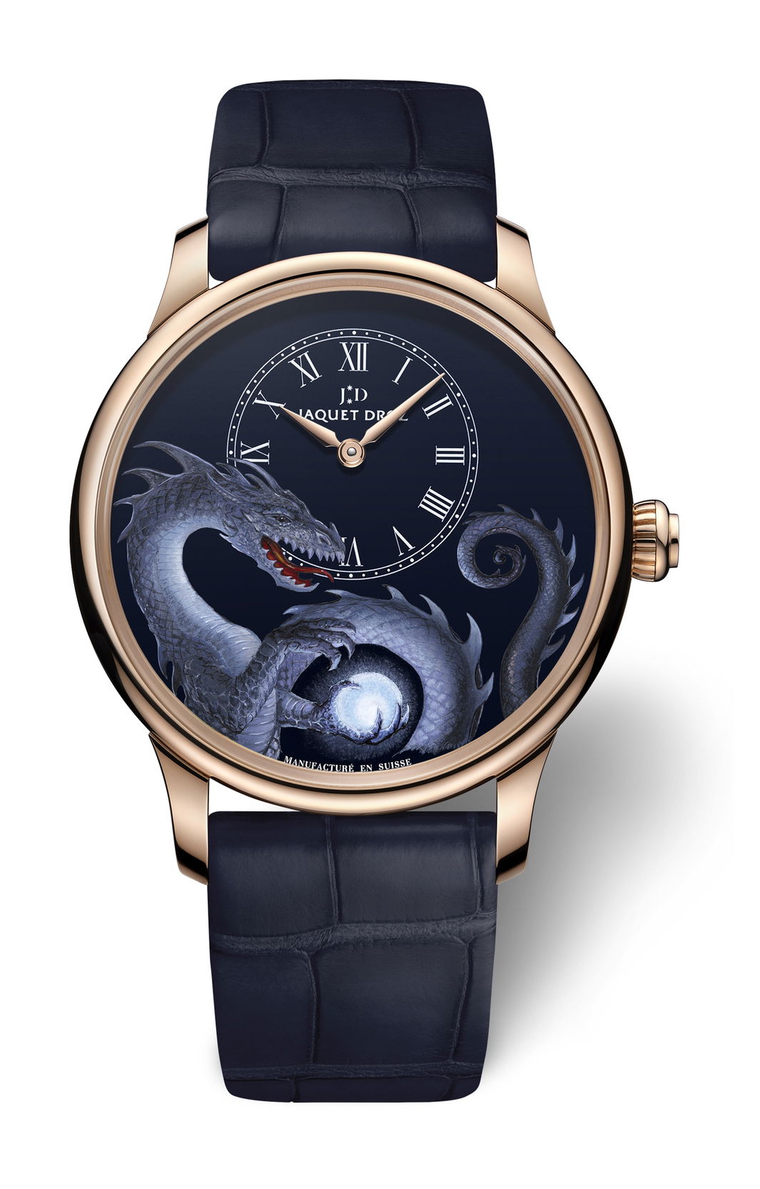 Jaquet Droz Petite Heure Minute Dragon John Howe luxury timepiece - detailed view