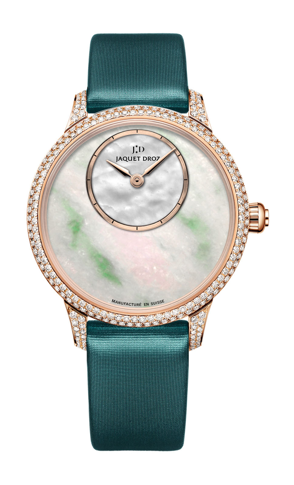 Jaquet Droz Petite Heure Minute Jadeite luxury timepiece - detailed view